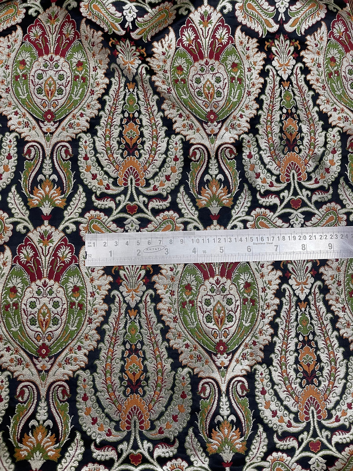 Banarasi brocade fabric, Black gold jacquard fabric, Hautecouture, Rayon silk brocade, Medieval fabric, Vintage textile, Fashion fabric - NFAF678