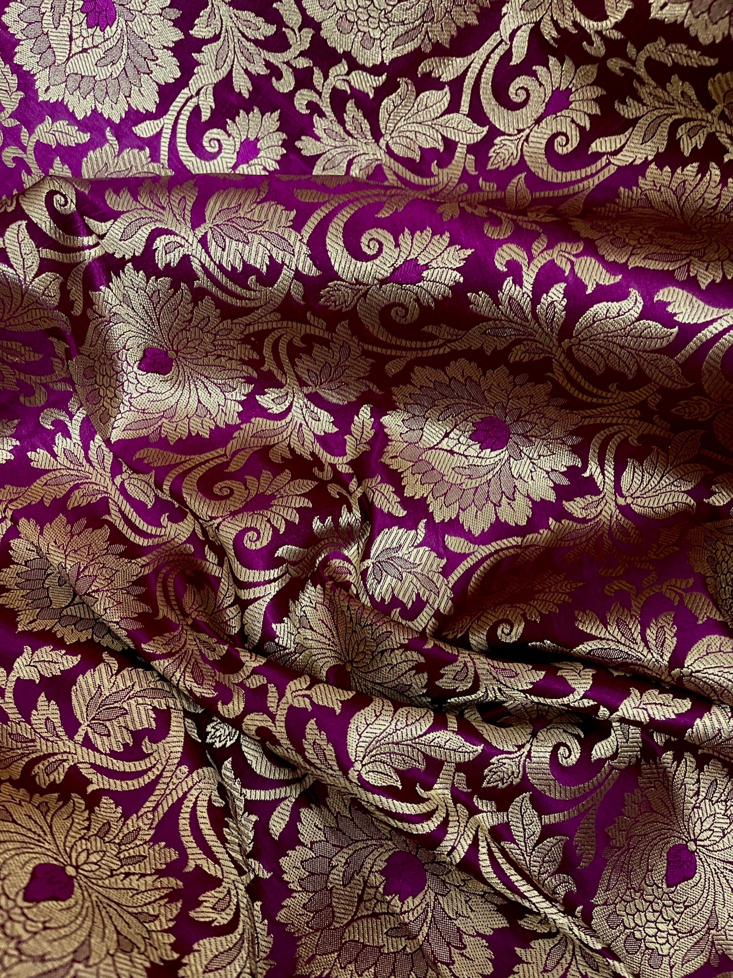 Indian Banarasi Brocade Fabric Purple Gold Floral brocade Medieval fabric Wedding Dress Luxurious Headband Lace Brocade fabric by the yard