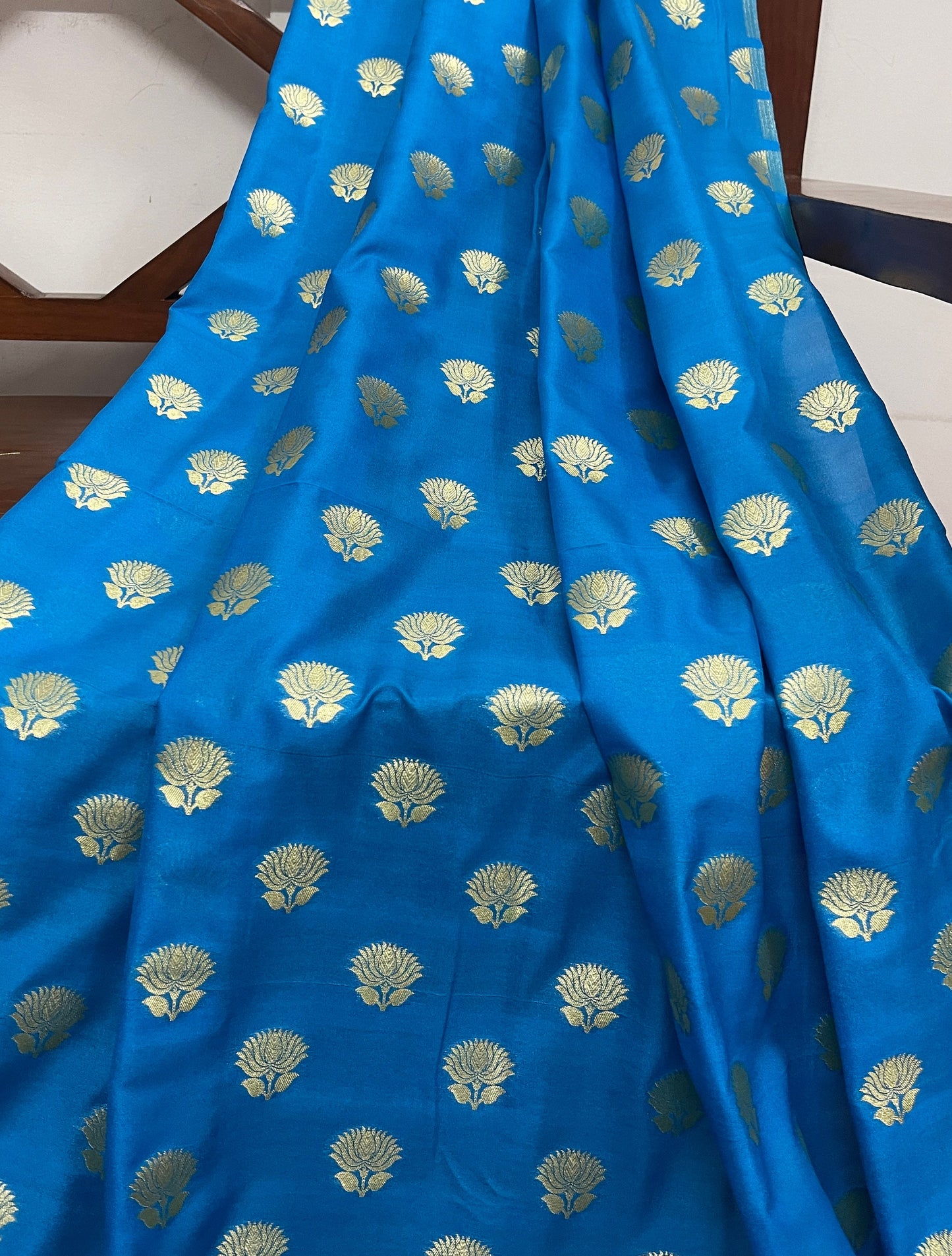 Brocade fabric Jacquard damask fabric Blue Gold Brocade wedding fabric bridal Banarasi brocade Home Decor Upholstry fabric by the yard