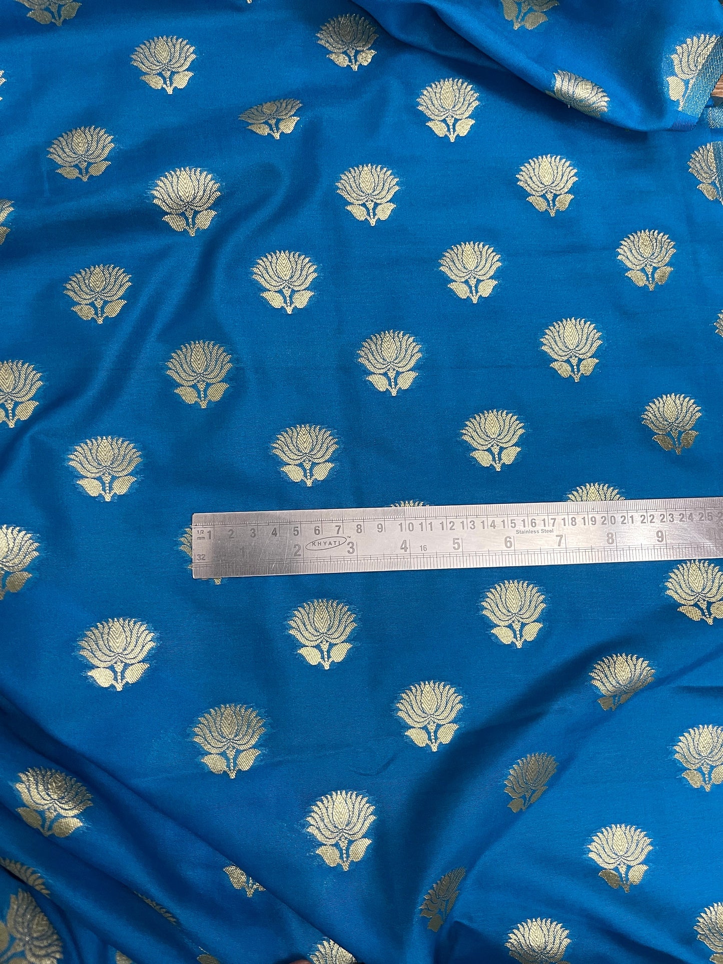 Brocade fabric Jacquard damask fabric Blue Gold Brocade wedding fabric bridal Banarasi brocade Home Decor Upholstry fabric by the yard