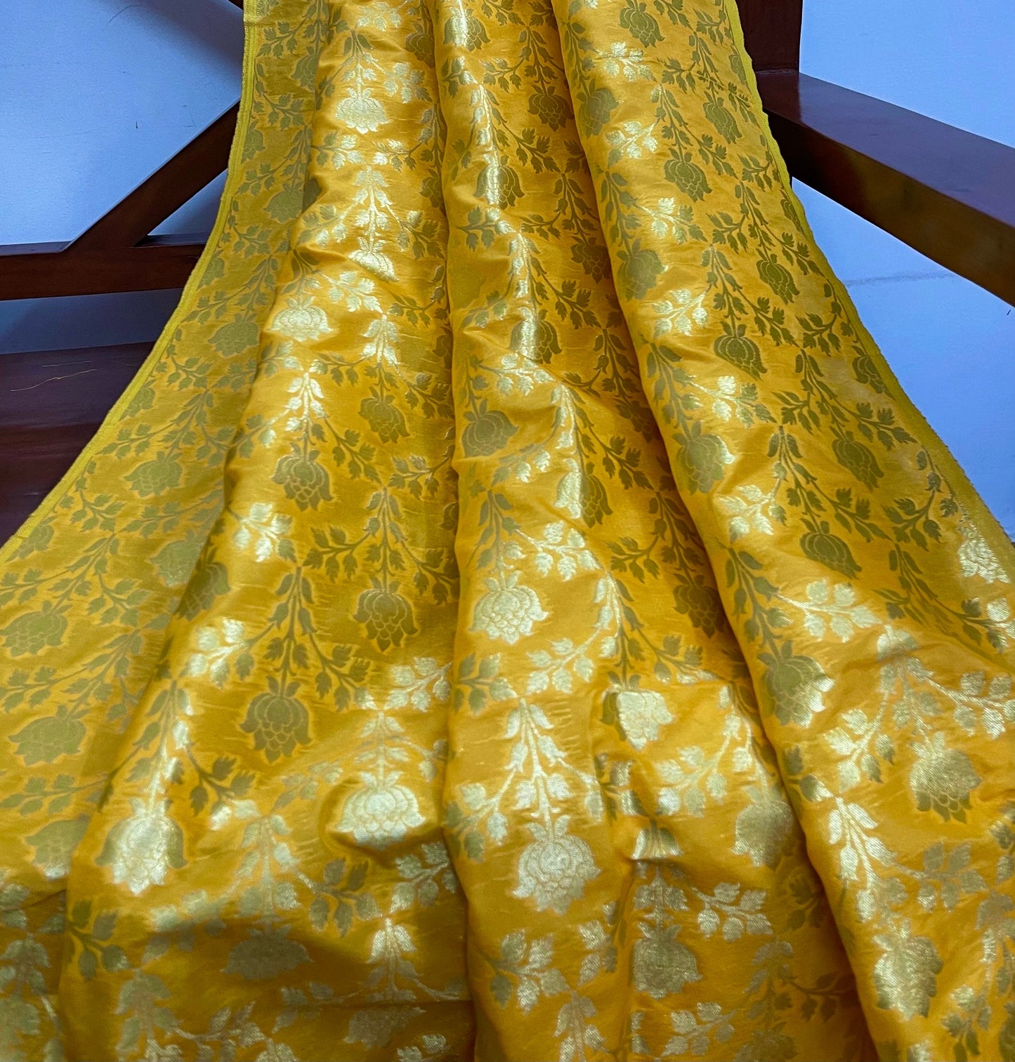 Jacquard Brocade Fabric Home Decor fabric Yellow Gold Floral Fabric Wedding Indian Dress Brocade Saree Lehenga Choli fabric by the yard