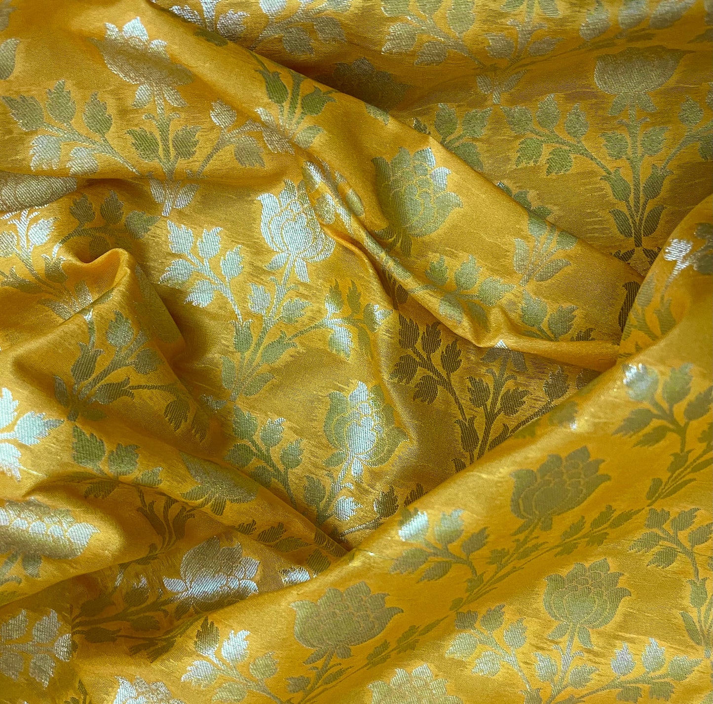 Jacquard Brocade Fabric Home Decor fabric Yellow Gold Floral Fabric Wedding Indian Dress Brocade Saree Lehenga Choli fabric by the yard