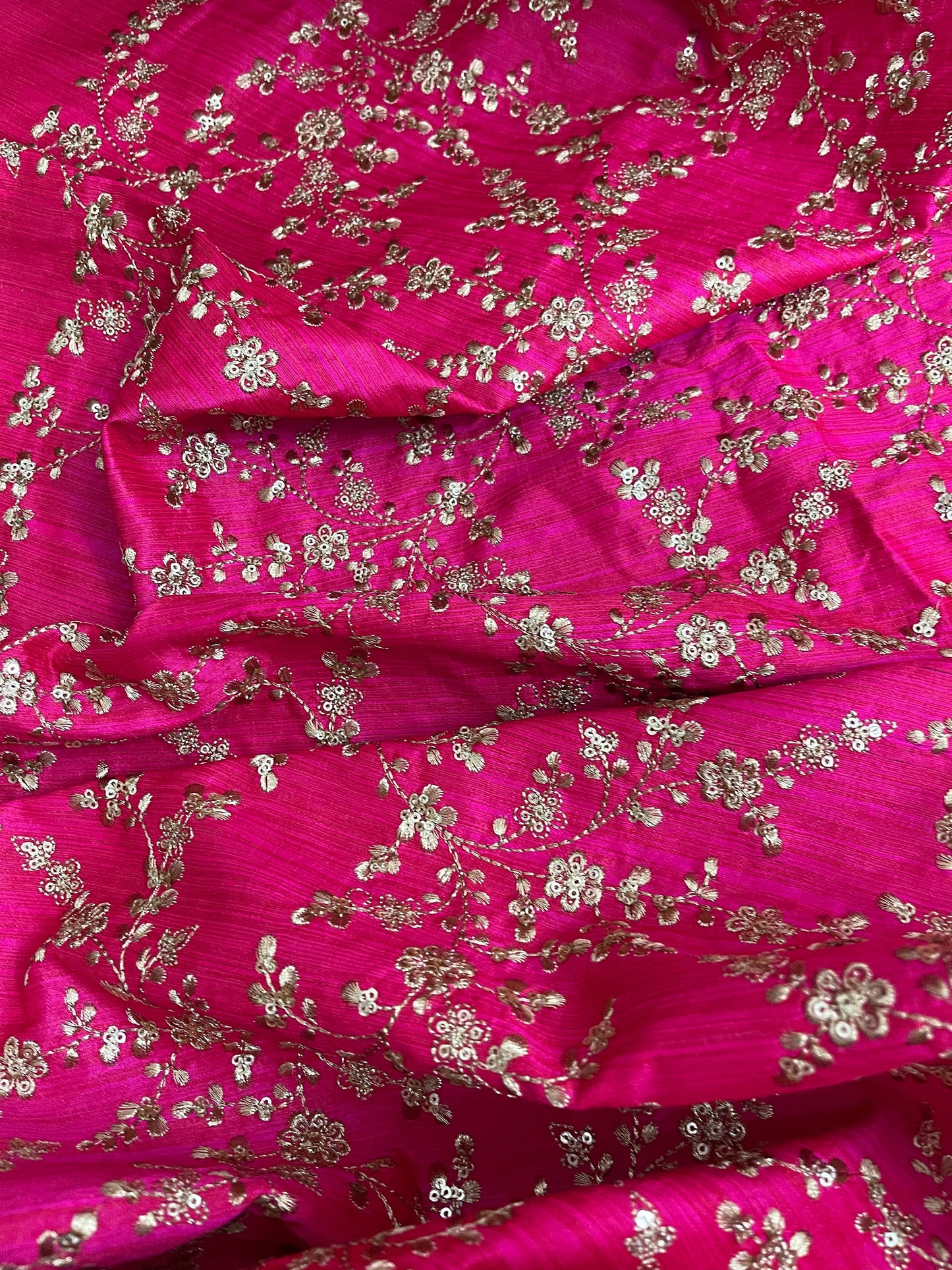 Pink and gold embroidered fabric, Wedding dress, Gold flower, Indian fabric, Thread embroidery, Royal fabric, Handmade, Luxury fabric - NFAF474