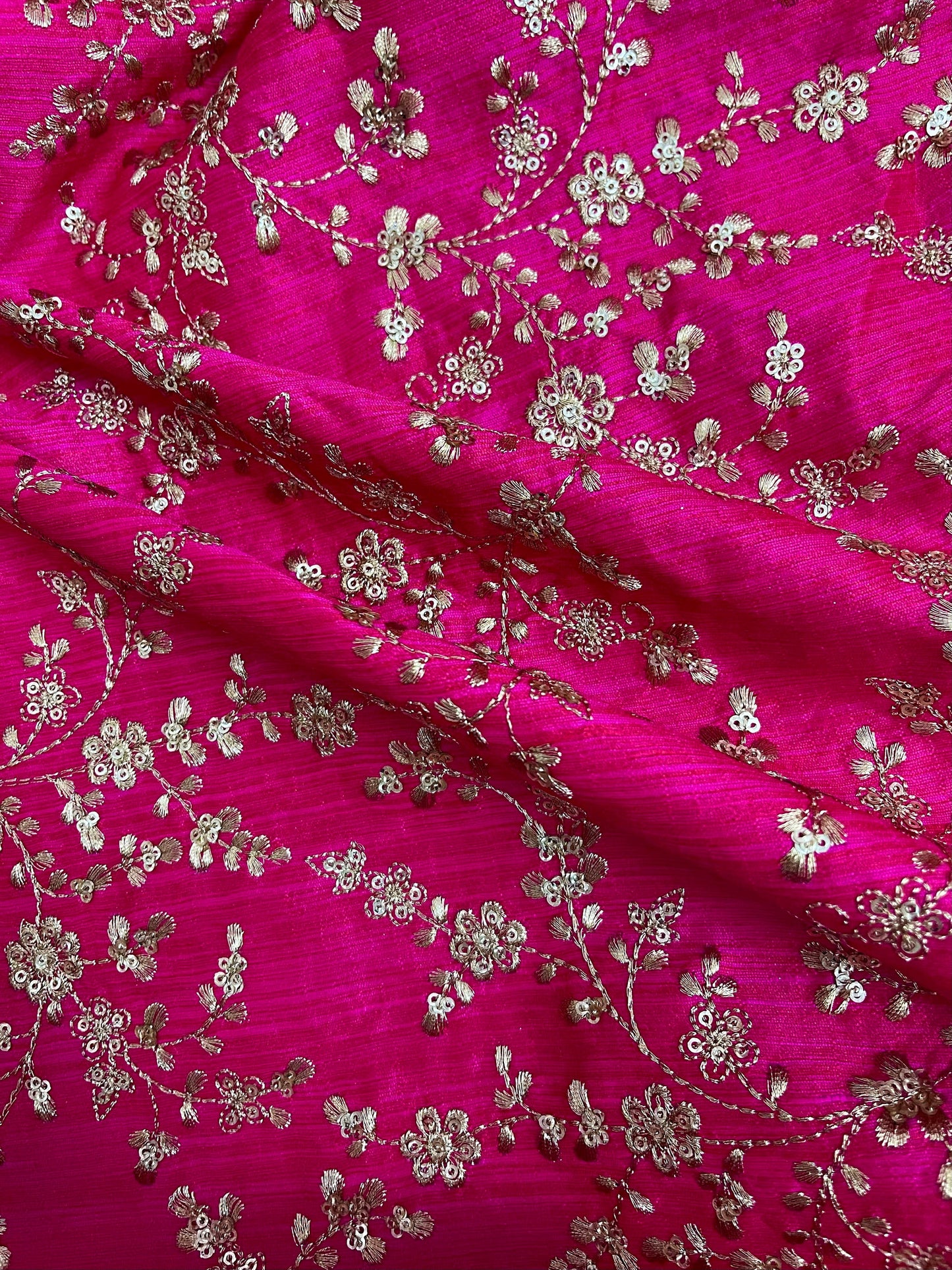 Pink and gold embroidered fabric, Wedding dress, Gold flower, Indian fabric, Thread embroidery, Royal fabric, Handmade, Luxury fabric - NFAF474