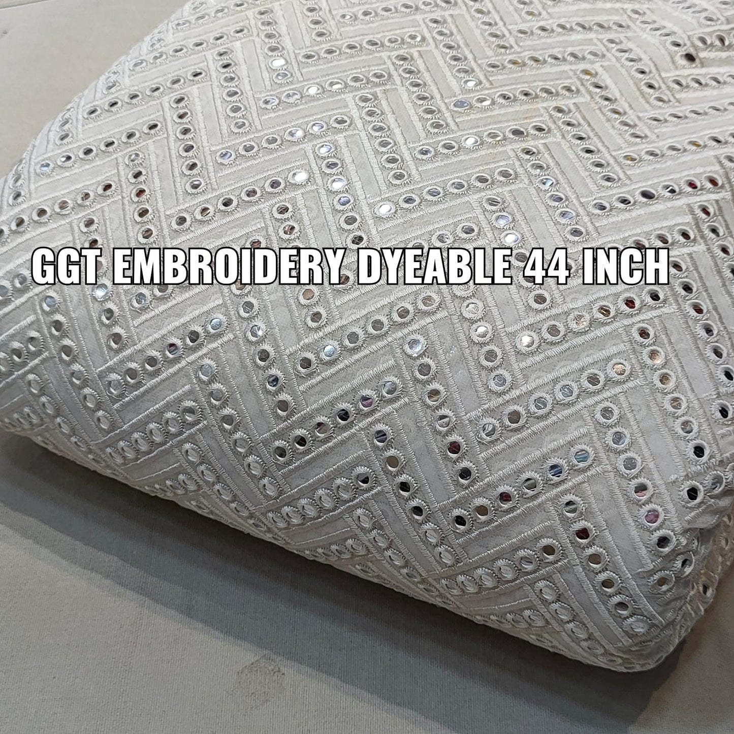 Embroidered fabric White Georgette Dyeable MirrorWork fabric Wedding Bridal dress Fabric Lehenga Salwar Suit Dupatta fabric By the Yard