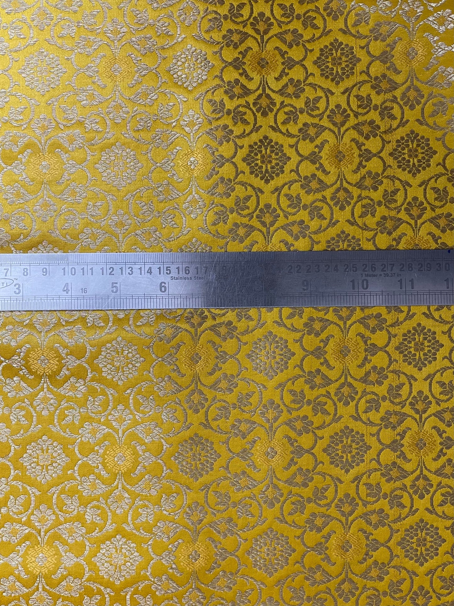 Indian Brocade fabric Yellow Gold Jacquard Damask Rayon Silk brocade Fabric Wedding Bridal High Grade Designer fabric by the yard Material