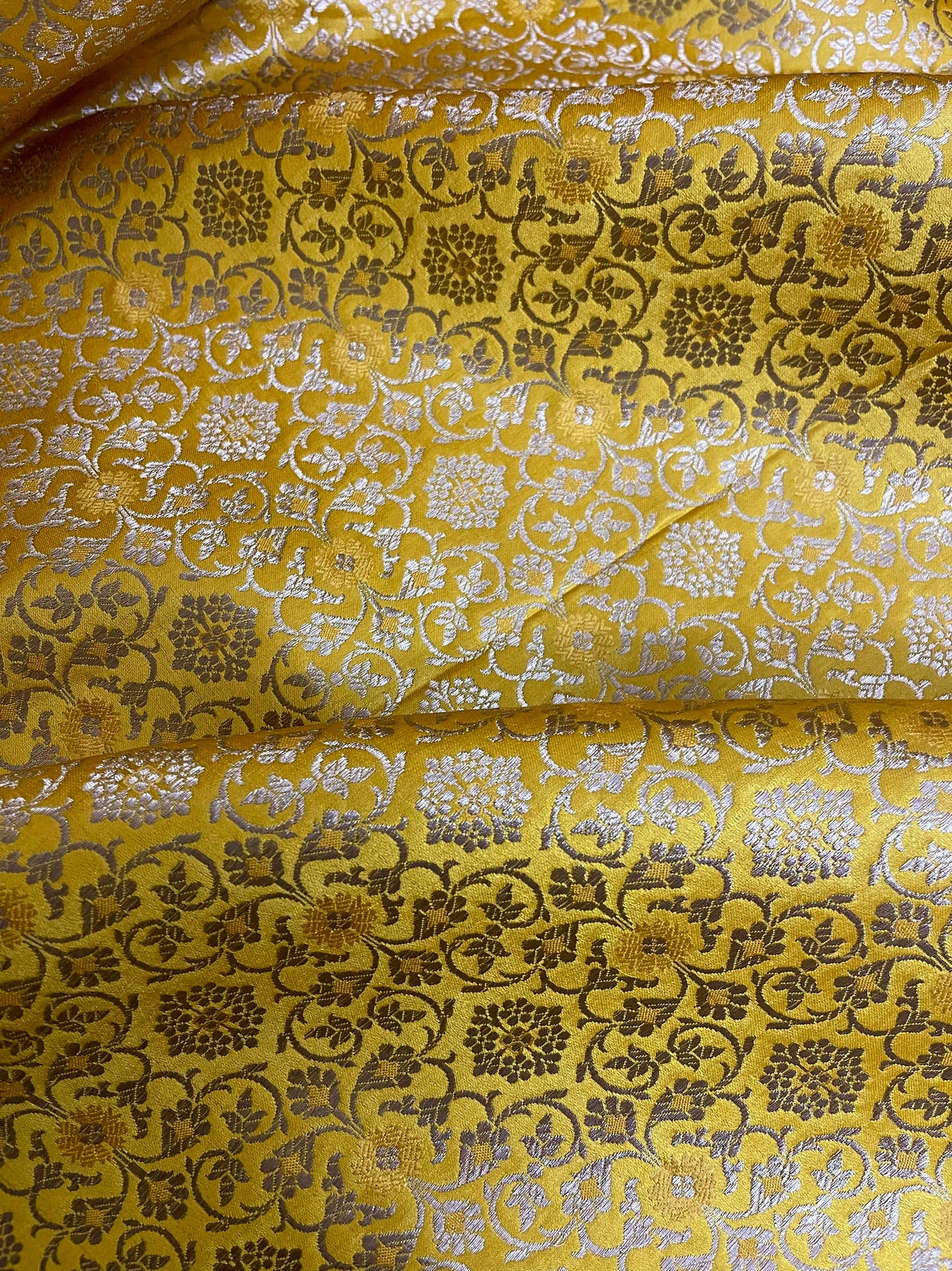 Indian Brocade fabric Yellow Gold Jacquard Damask Rayon Silk brocade Fabric Wedding Bridal High Grade Designer fabric by the yard Material
