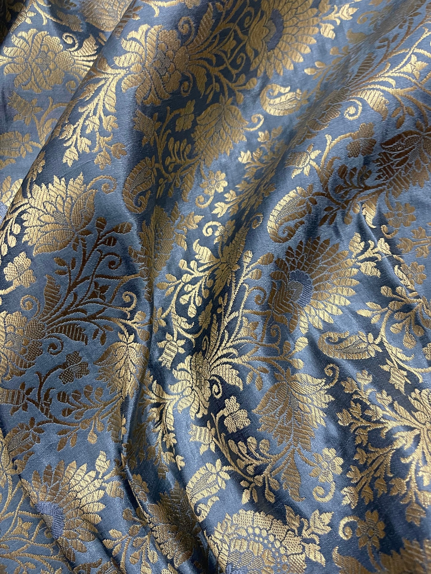 Gray and gold damask jacquard brocade, Wedding dress, Historical fabric, Rayon silk brocade, Gothic fabric, Theatre costume - NFAF72