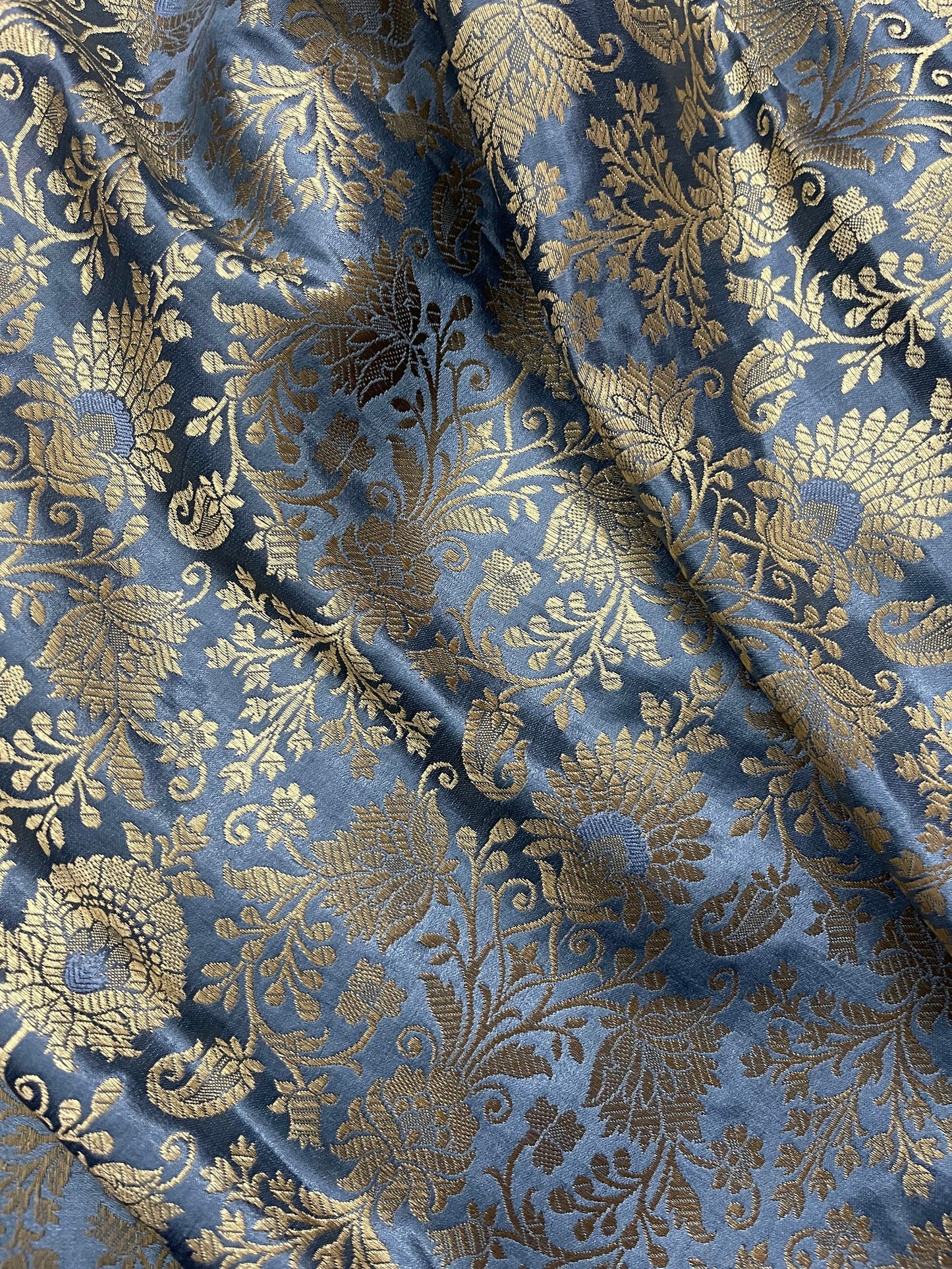 Gray and gold damask jacquard brocade, Wedding dress, Historical fabric, Rayon silk brocade, Gothic fabric, Theatre costume - NFAF72