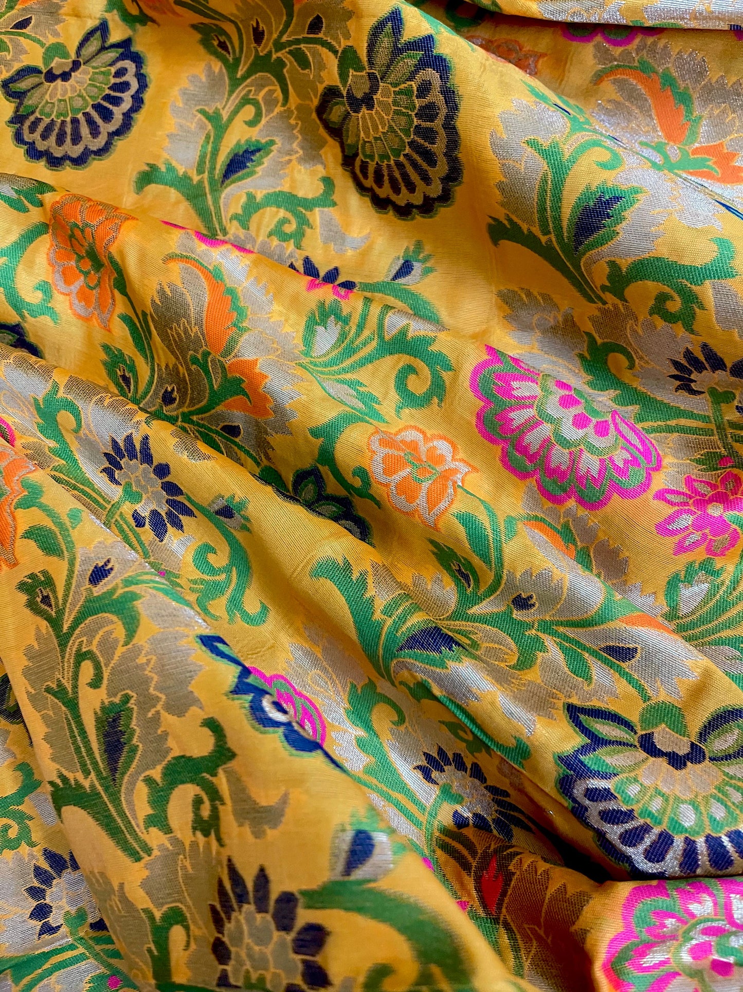 Yellow green and gold Jacquard fabric, Wedding dress, Hautecouture, Gothic fabric, Banarasi brocade, Historical fabric, Lace brocade - NFAF562