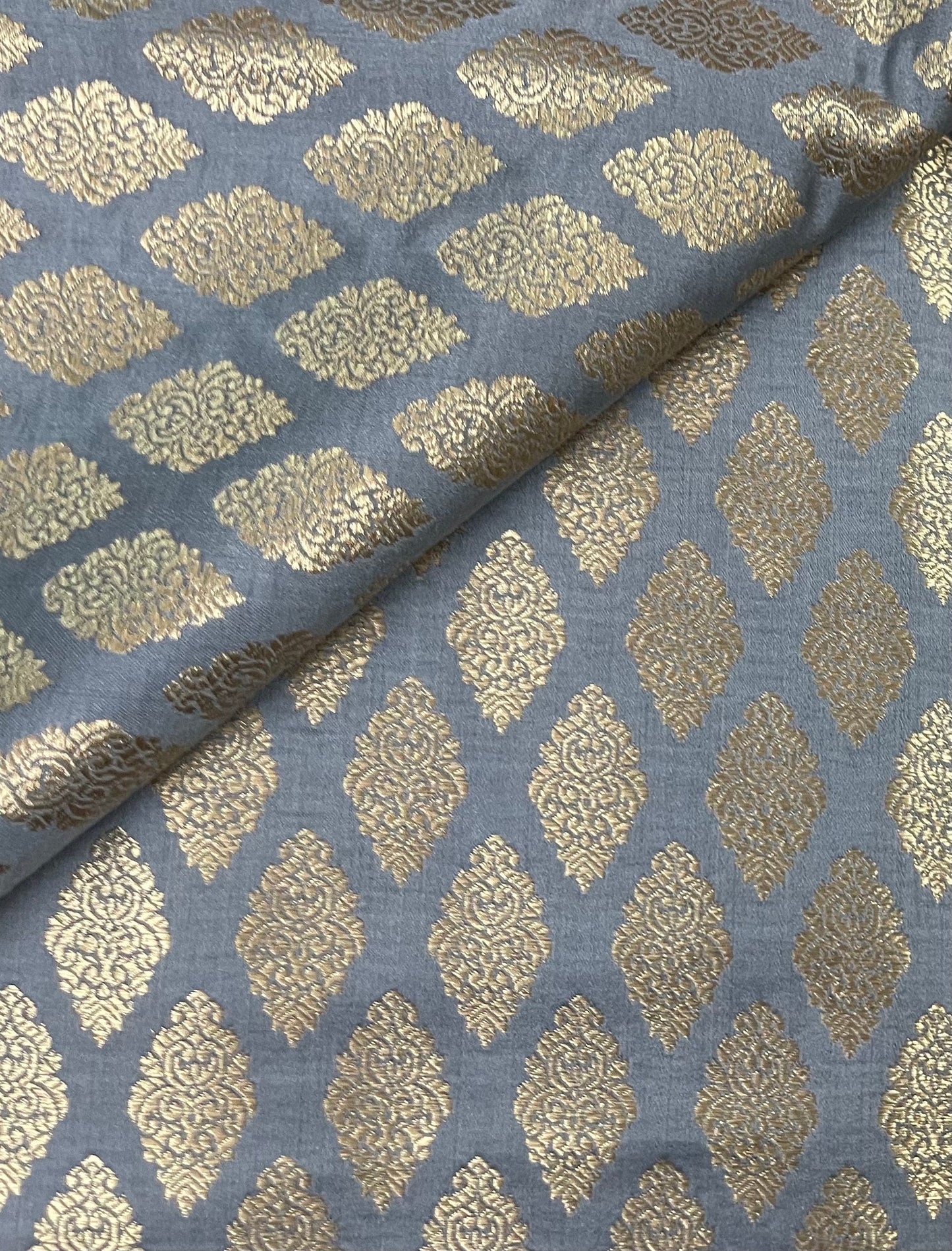 Indian banarasi brocade fabric, Gray & gold Rayon silk brocade, Floral brocade, Metallic brocade, Jacquard fabric, Historical fabric, Renaissance fabric - NFAF625