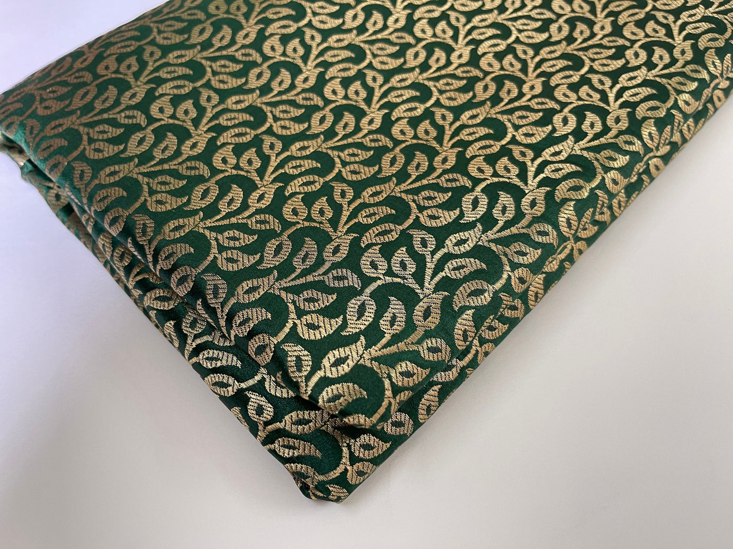 Indian brocade fabric Green Gold Wedding dress fabric Jacquard Damask fabric by the yard Fashion Crafting Festive Clothing - NFAF630