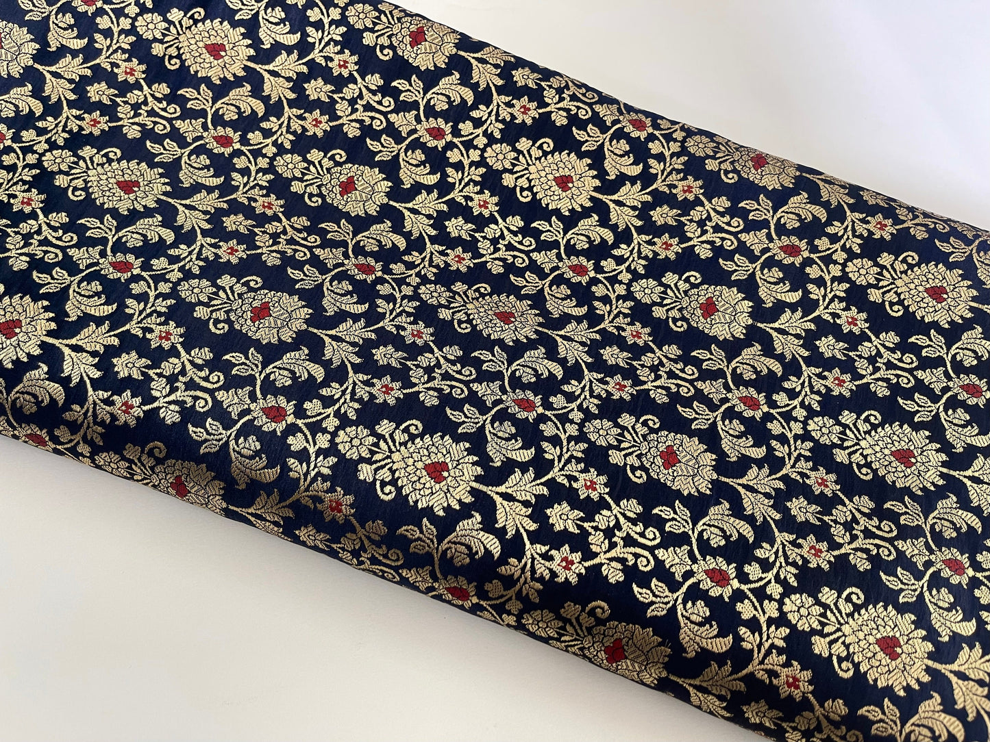 Navy blue Gold Jacquard Brocade fabric Wedding Dress fabric DIY Craft Supply Home decor fabric Upholstery Gold Fabric by the yard - NFAF704