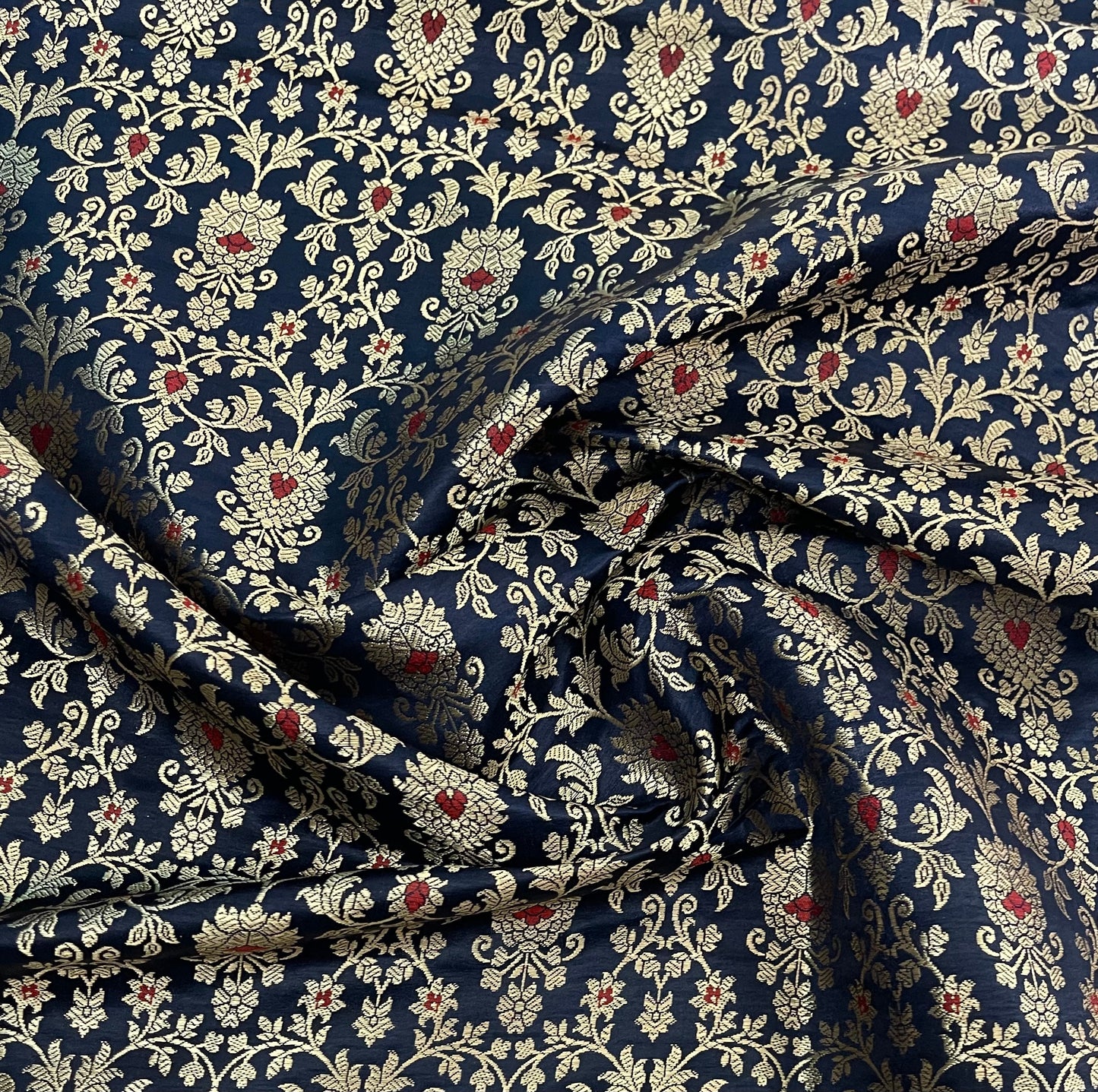 Navy blue Gold Jacquard Brocade fabric Wedding Dress fabric DIY Craft Supply Home decor fabric Upholstery Gold Fabric by the yard - NFAF704