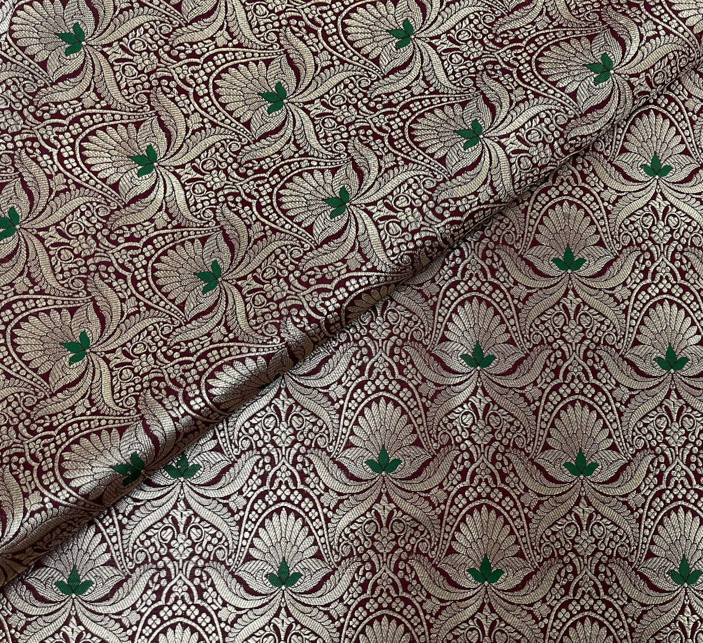 Banarasi brocade fabric, Maroon Gold Floral brocade fabric, Wedding dress, Renaissance fabric, Designer fabric, Medieval fabric - NFAF729