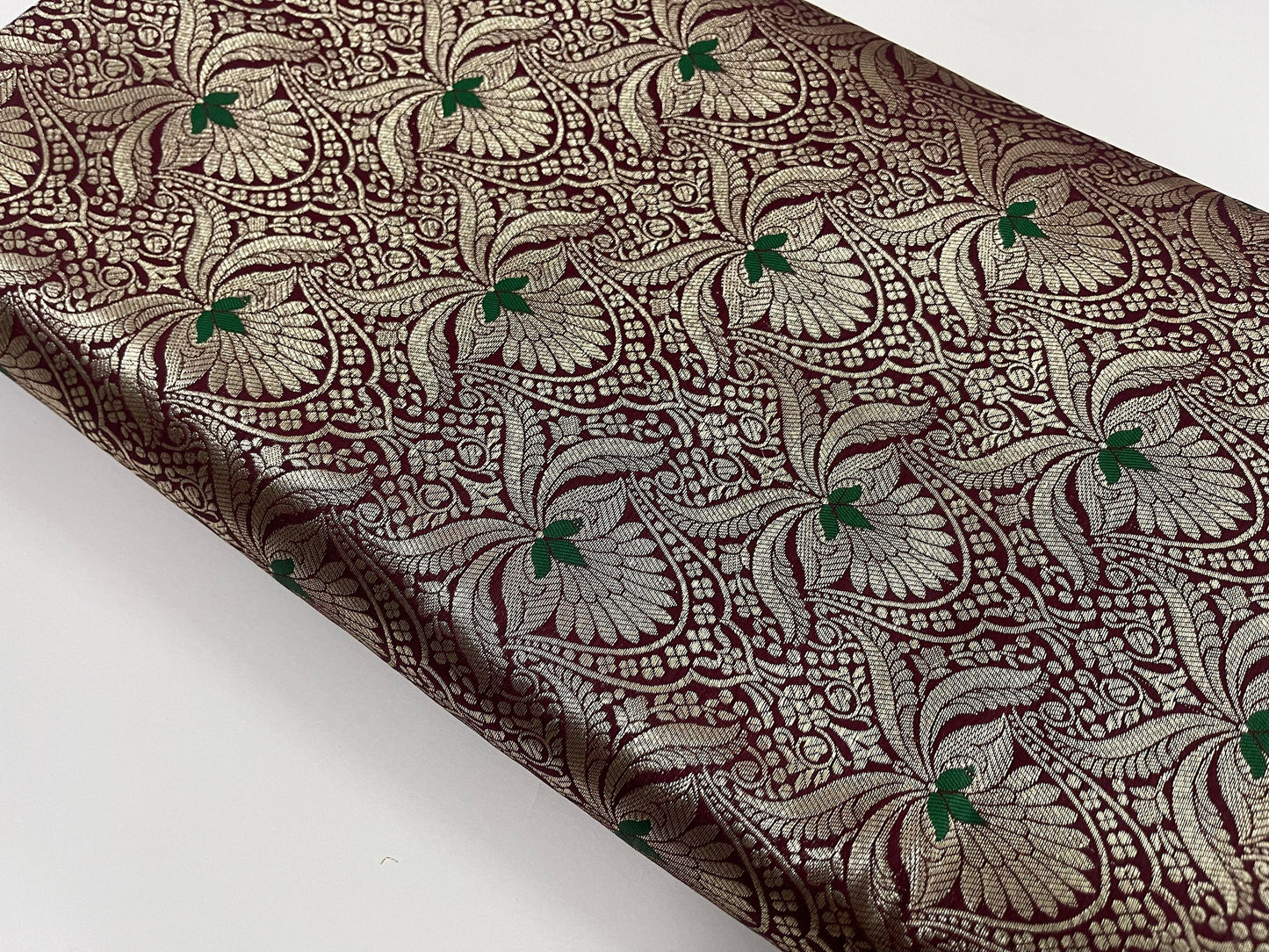 Banarasi brocade fabric, Maroon Gold Floral brocade fabric, Wedding dress, Renaissance fabric, Designer fabric, Medieval fabric - NFAF729