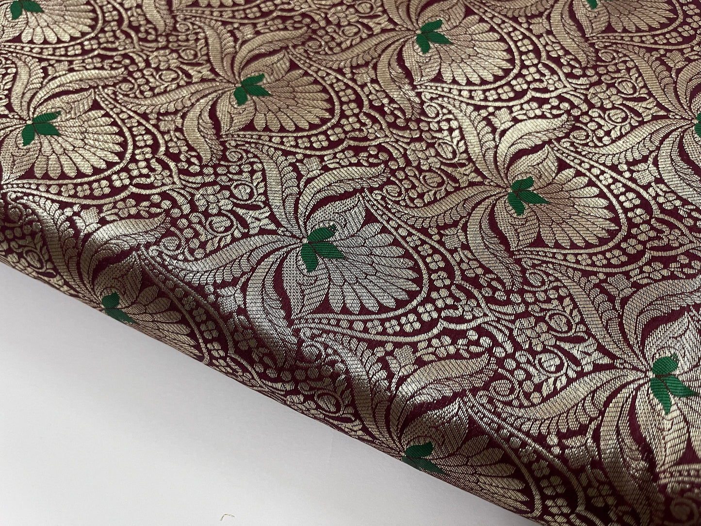 Banarasi brocade fabric, Maroon Gold Floral brocade fabric, Wedding dress, Renaissance fabric, Designer fabric, Medieval fabric - NFAF729