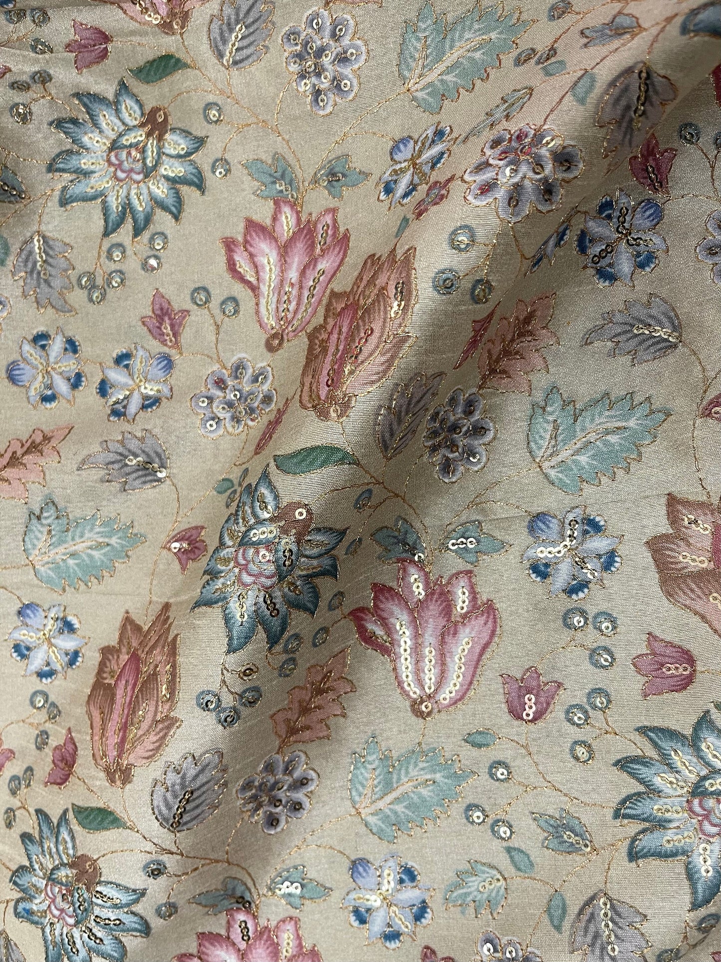 Beige gold embroidered fabric, Luxury fabric, Fashion fabric, Indian fabric, Gold flower, Wedding dress, Bridesmaid dress, Evening dress - NFAF741