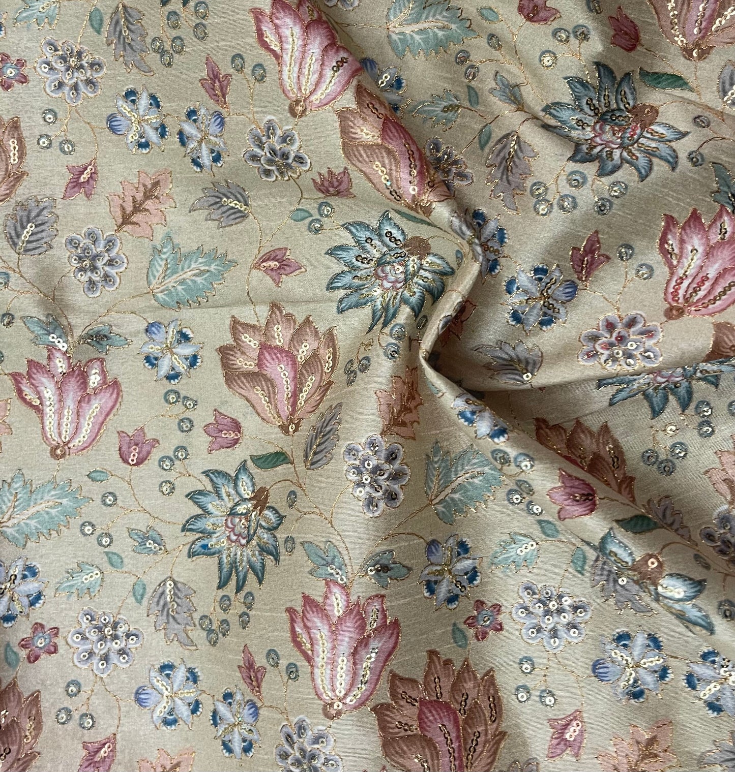 Beige gold embroidered fabric, Luxury fabric, Fashion fabric, Indian fabric, Gold flower, Wedding dress, Bridesmaid dress, Evening dress - NFAF741