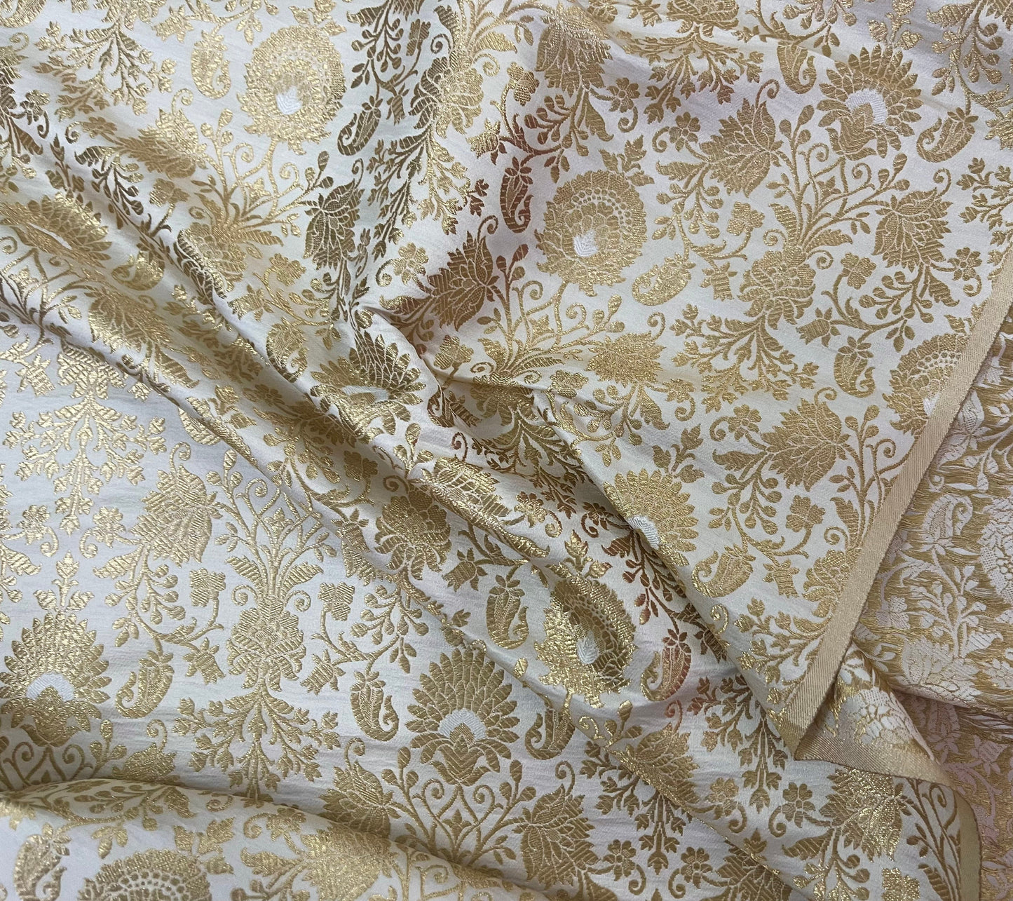 Jacquard brocade fabric White Gold Home décor fabric Silk brocade Wedding Dress fabric Bridal brocade Indian damask fabric by the yard