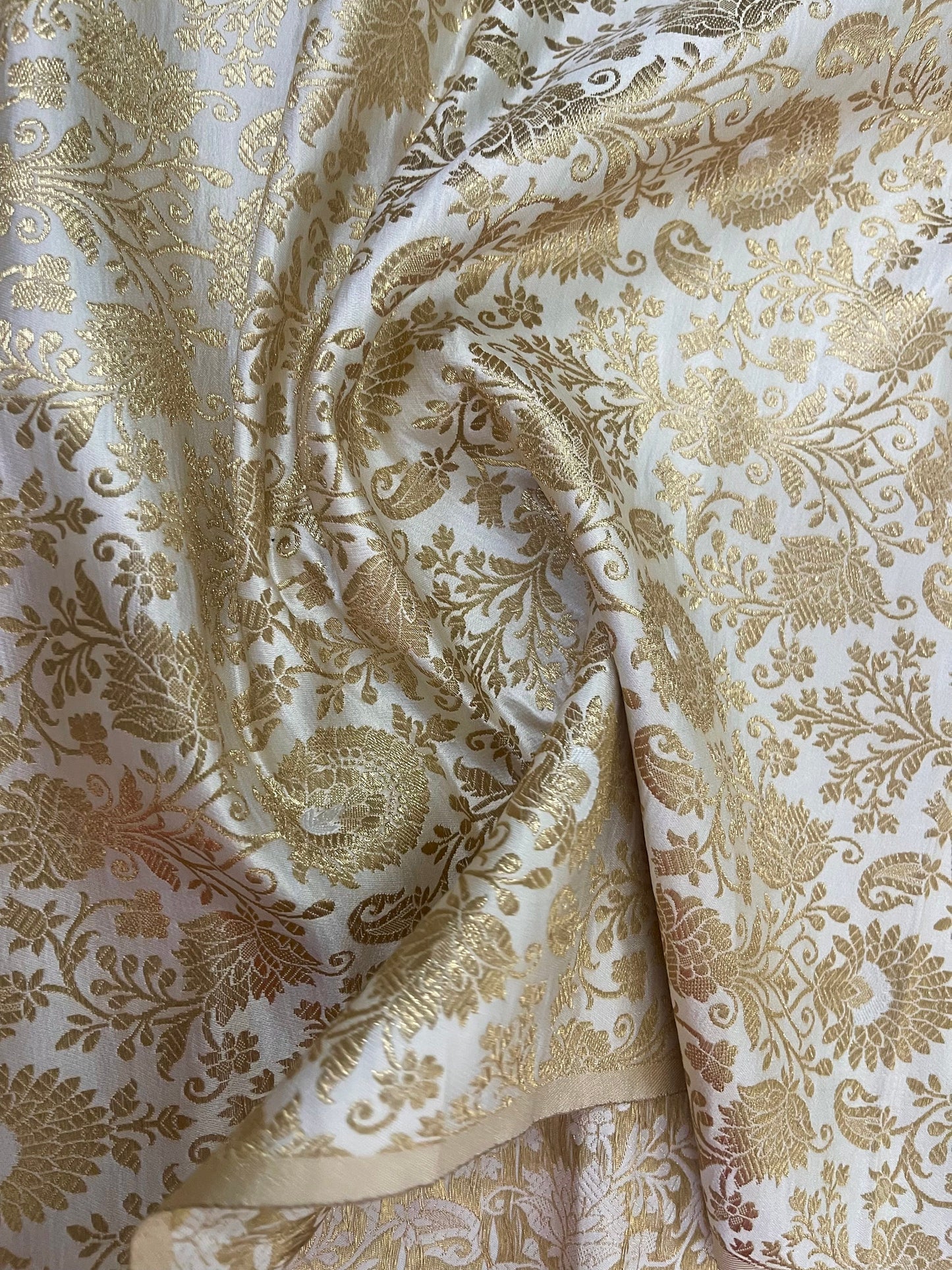 Jacquard brocade fabric White Gold Home décor fabric Silk brocade Wedding Dress fabric Bridal brocade Indian damask fabric by the yard