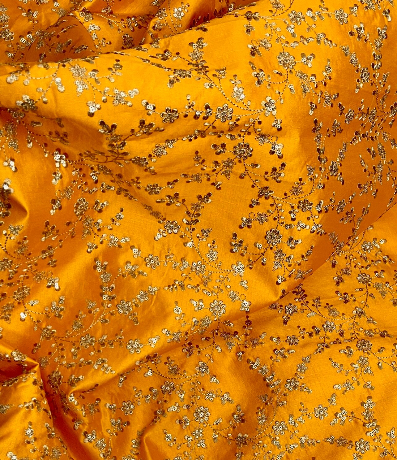 Embroidered fabric, Orange gold Embroidery design, Wedding dress, Thread embroidery, Fabric store, Gold flower, Bridesmaid dress - NFAF700