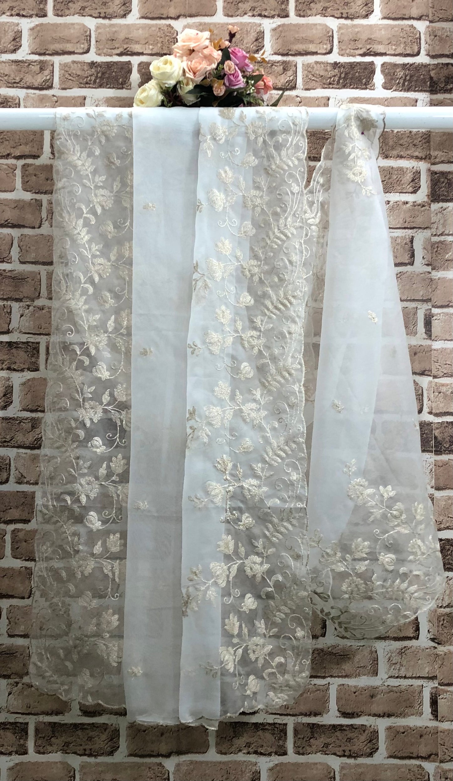 White Organza Dupatta for Women with Light Gold Embroidered, Stole, Scarf, shawl, abaya, Chuniri, Indian Chunni, DP2014