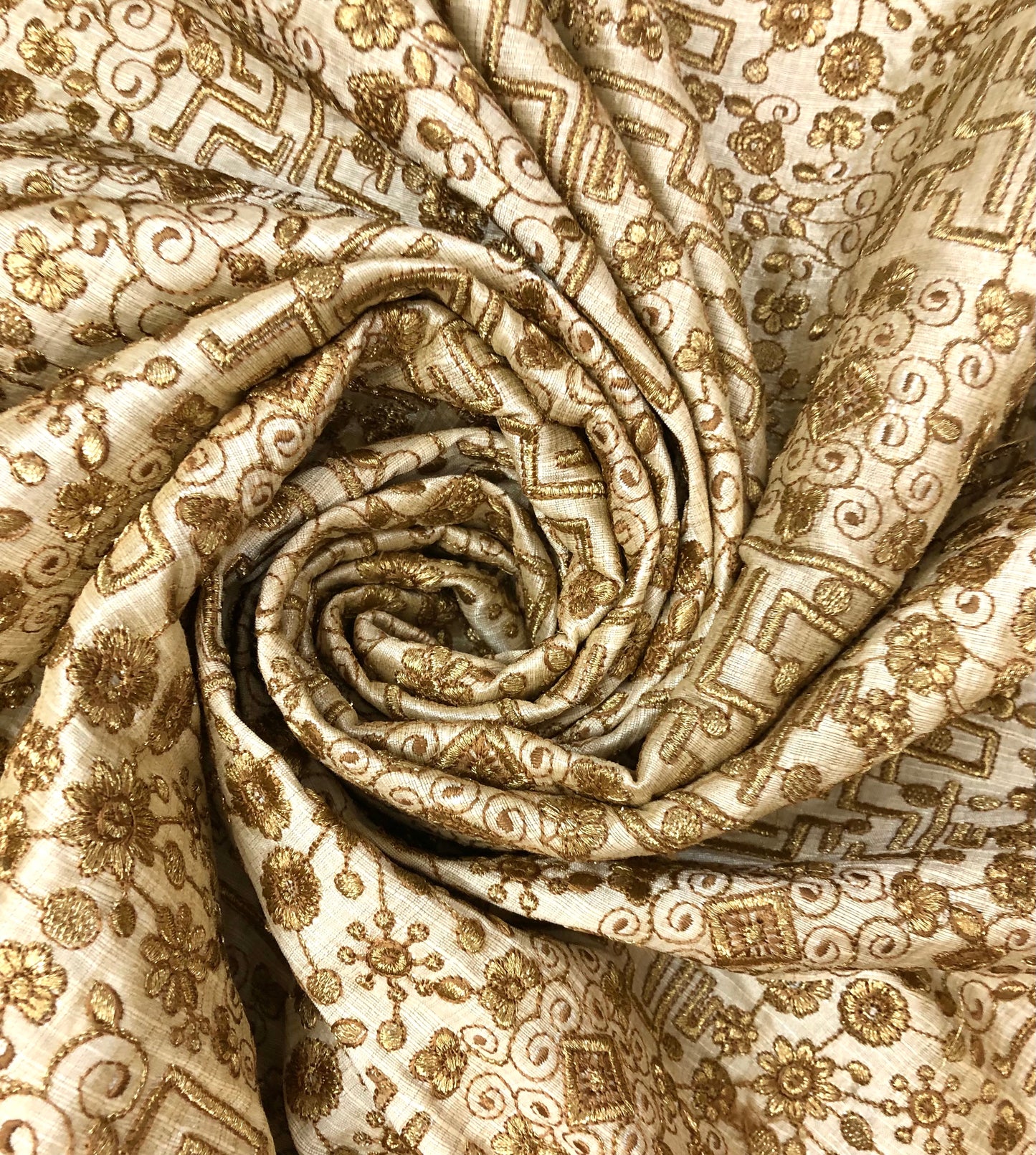 Indian Embroidered Fabric in Beige color, Multiple lengths will come in the continuous piece - NF848