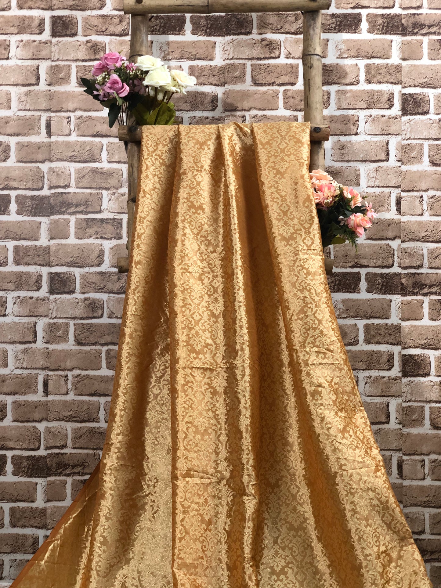 Indian Banarasi Brocade Fabric in Gold/Mustard color, Multiple lengths will come in the continuous piece - NF329