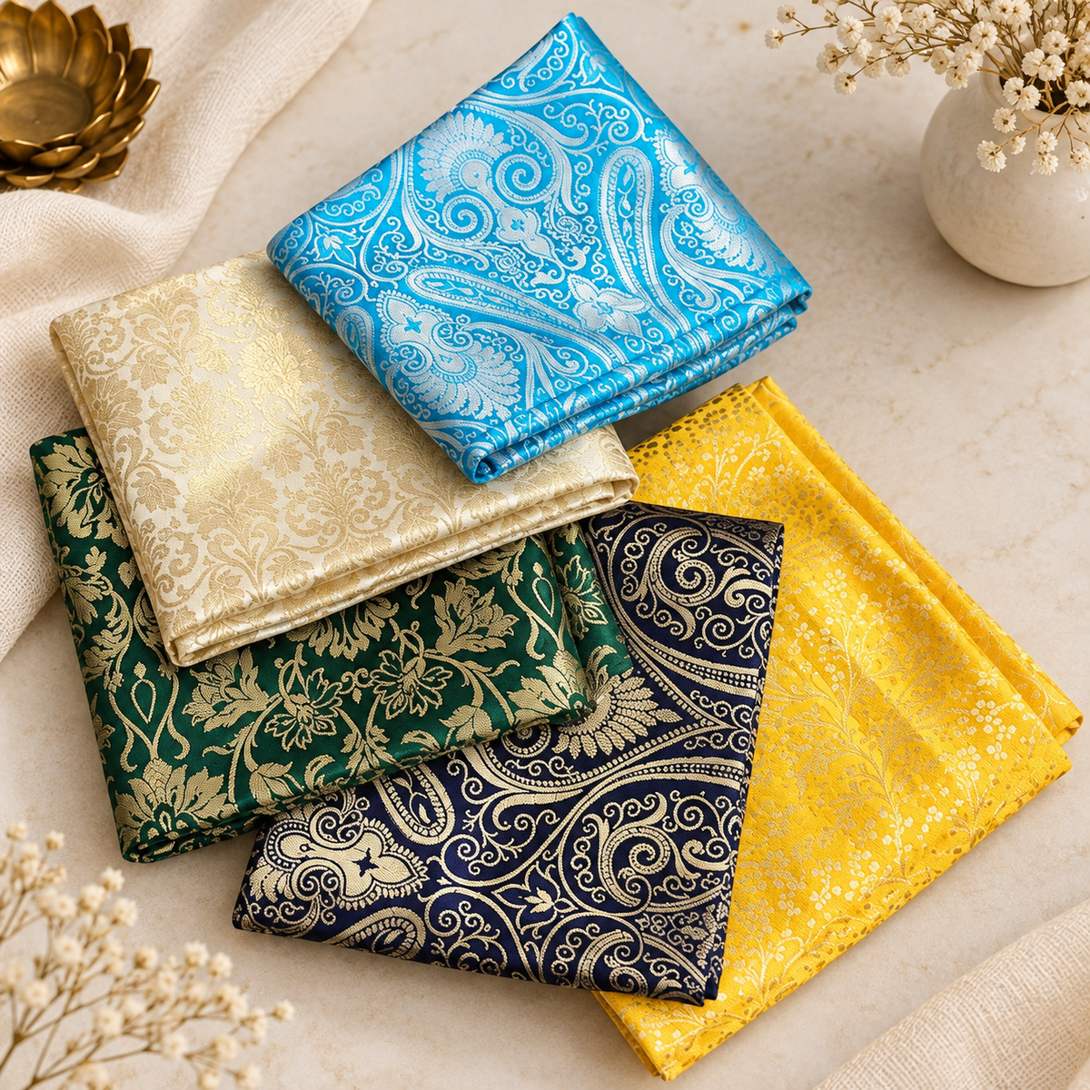 5 pcs Bundle Brocade Fabrics, assorted brocade fabric bundle, Banarasi fabric - NF010