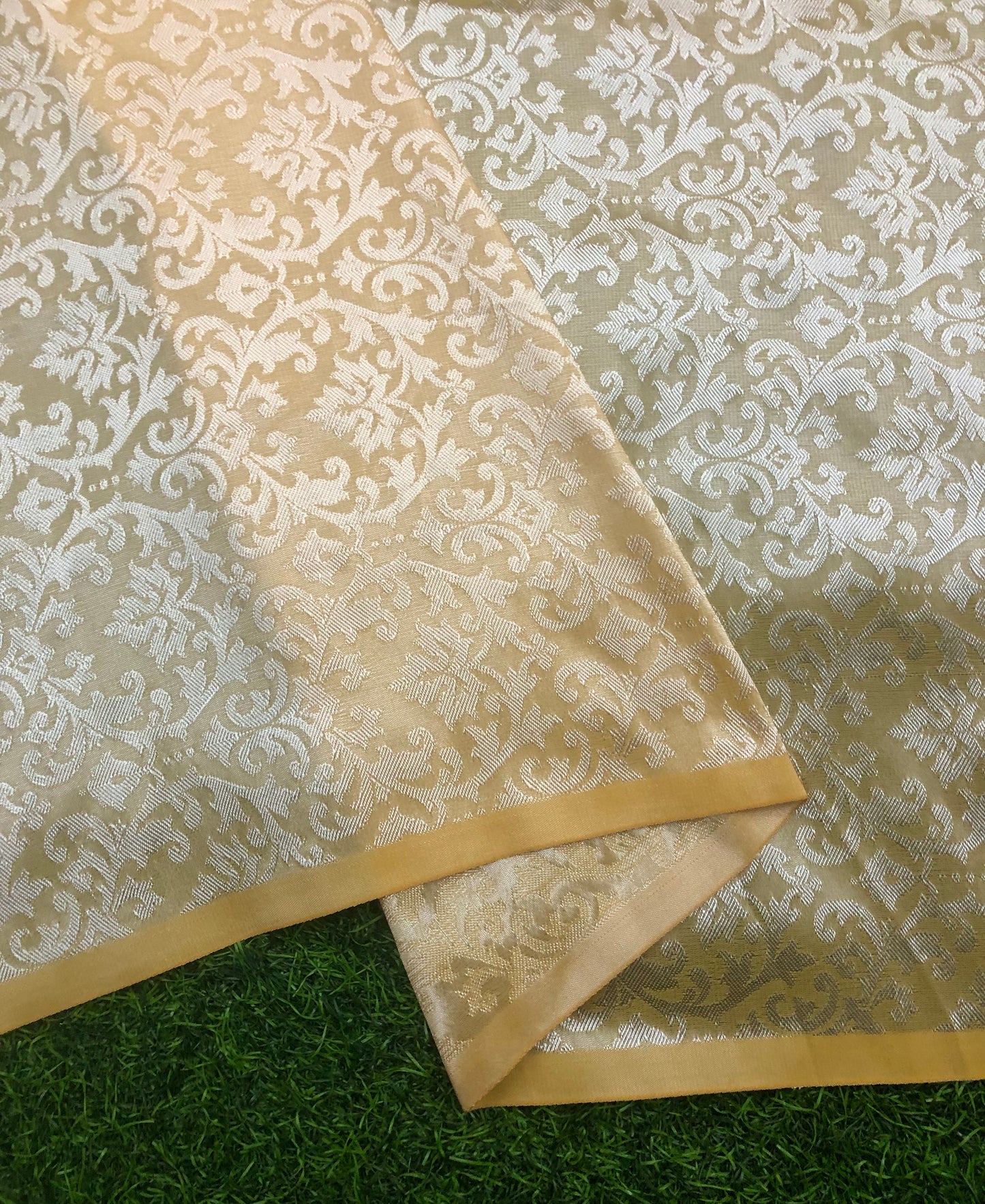 Indian Banarasi Brocade Fabric Lemon Yellow Color, Multiple Lengths will come in the continuous Piece - NF547