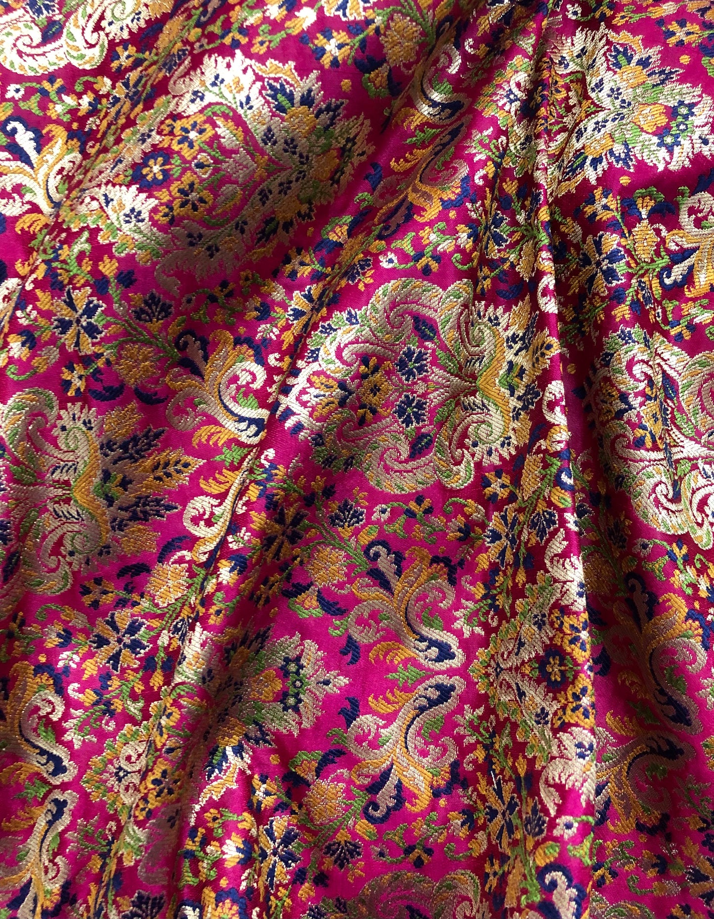 Indian Banarasi Brocade Fabric in Hot Pink and Gold color, Multiple lengths will come in the continuous Piece - NF512