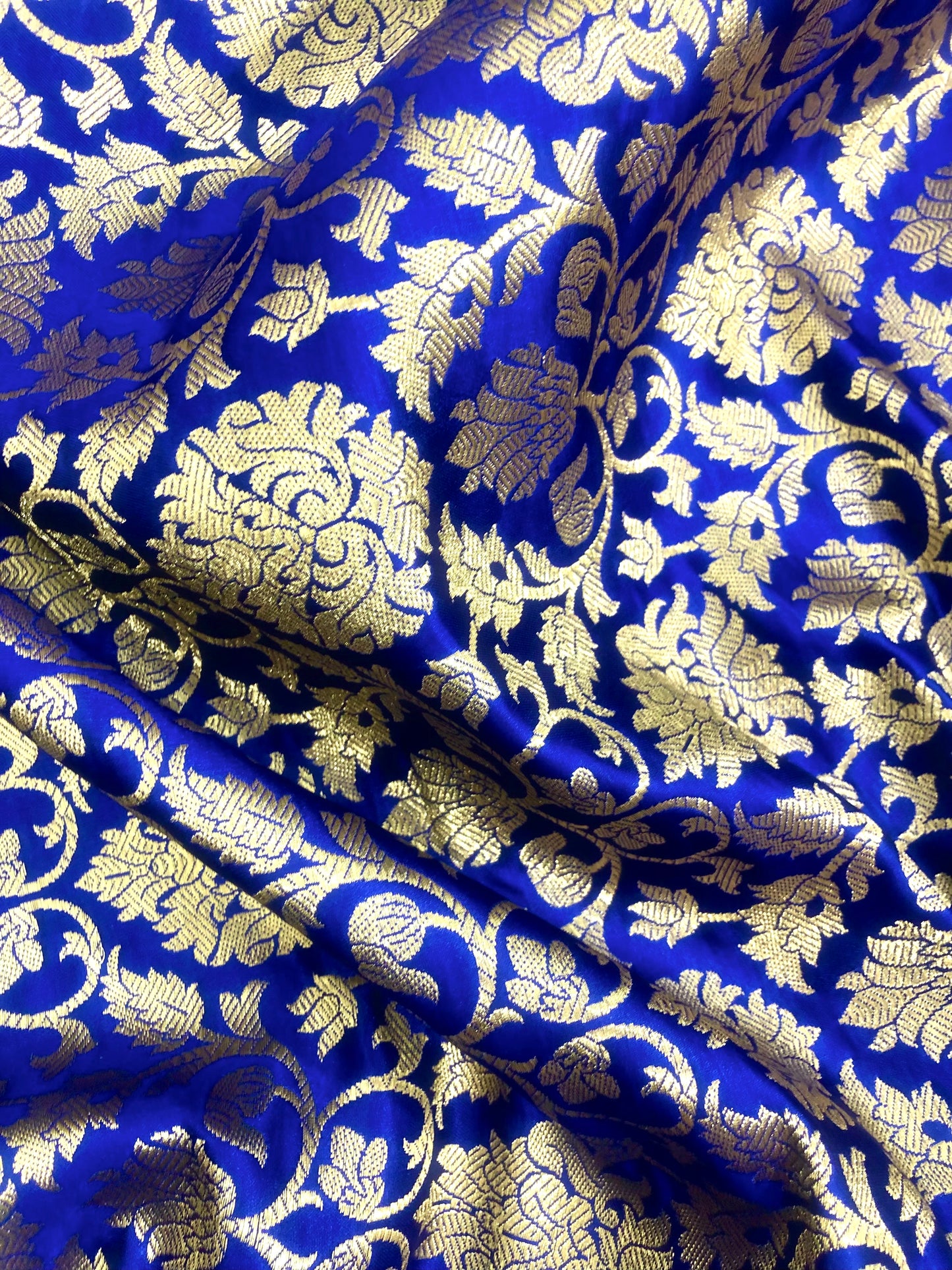 Indian Banarasi Brocade Fabric in Blue and Gold color, Multiple lengths will come in the continuous piece - NF364