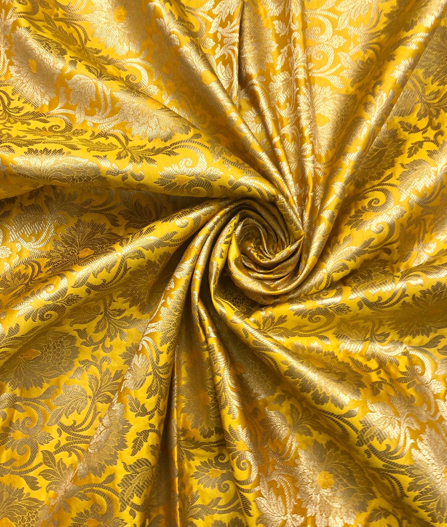 Indian Banarasi Brocade fabric in Yellow and Gold color, Multiple lengths will come in the continuous piece - NF342