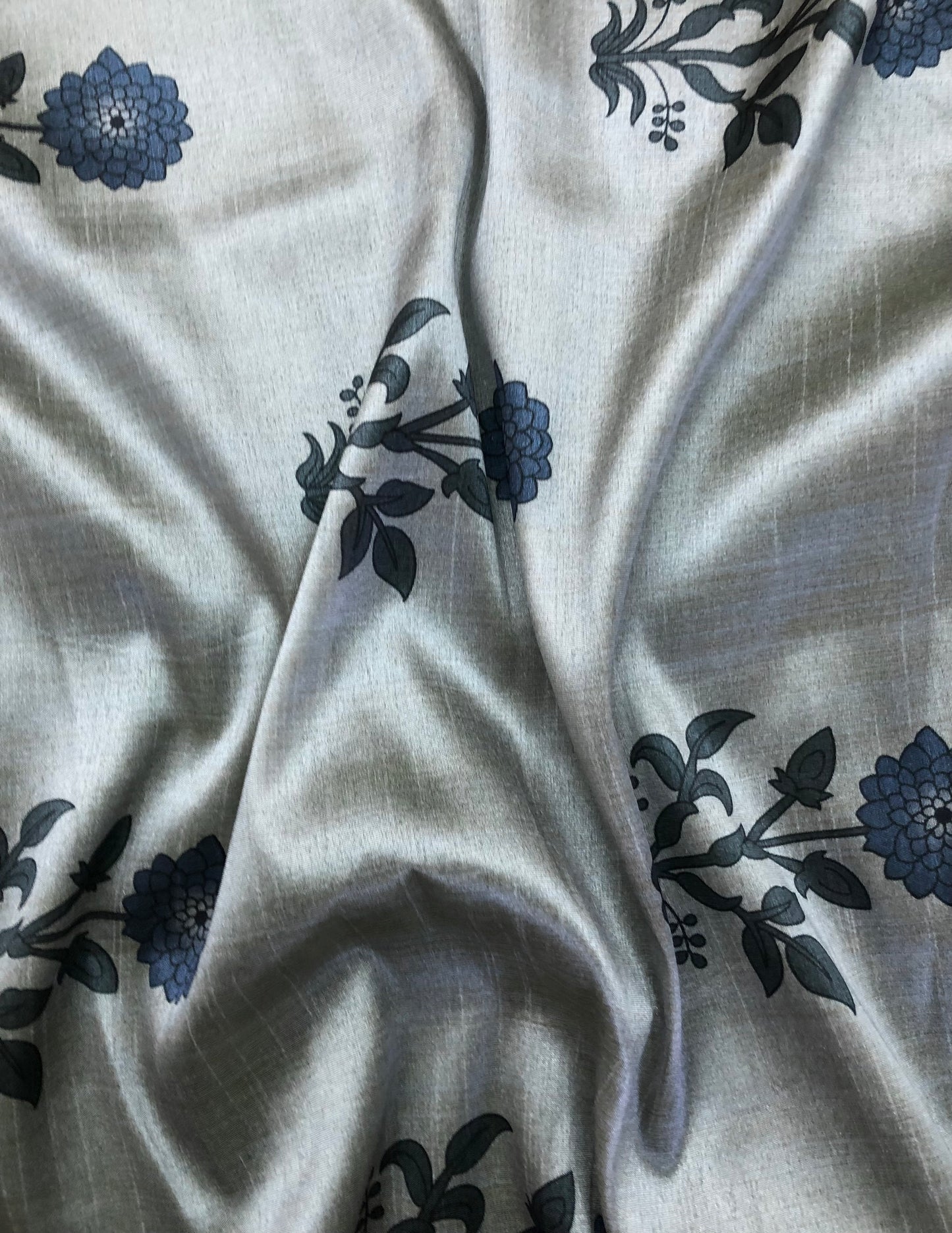 Gray printed tussar silk, Wedding dress, Bridesmaid dress, Floral fabric, Wedding inspiration, Vintage fabric, Luxury fabric - NFAF814