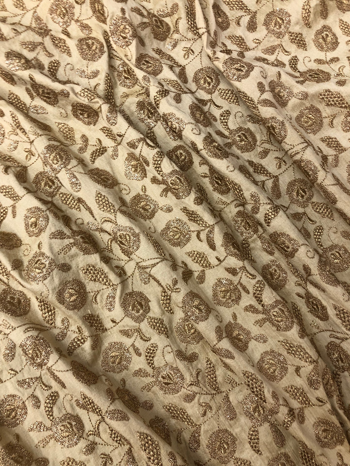 Indian Embroidered Viscose Silk Fabric in Beige color, Multiple lengths will come in the continuous piece - NF843