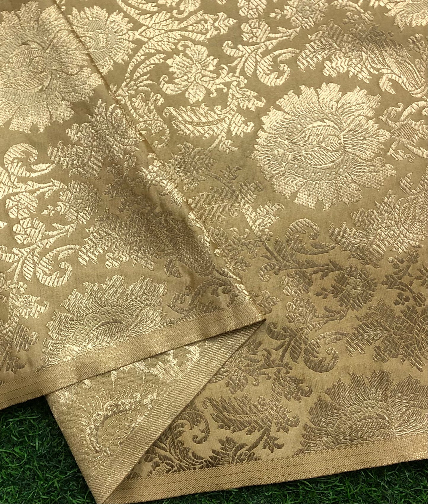 Indian Banarasi Brocade Fabric in Beige and Gold color, Multiple lengths will come in the continuous piece - NF881