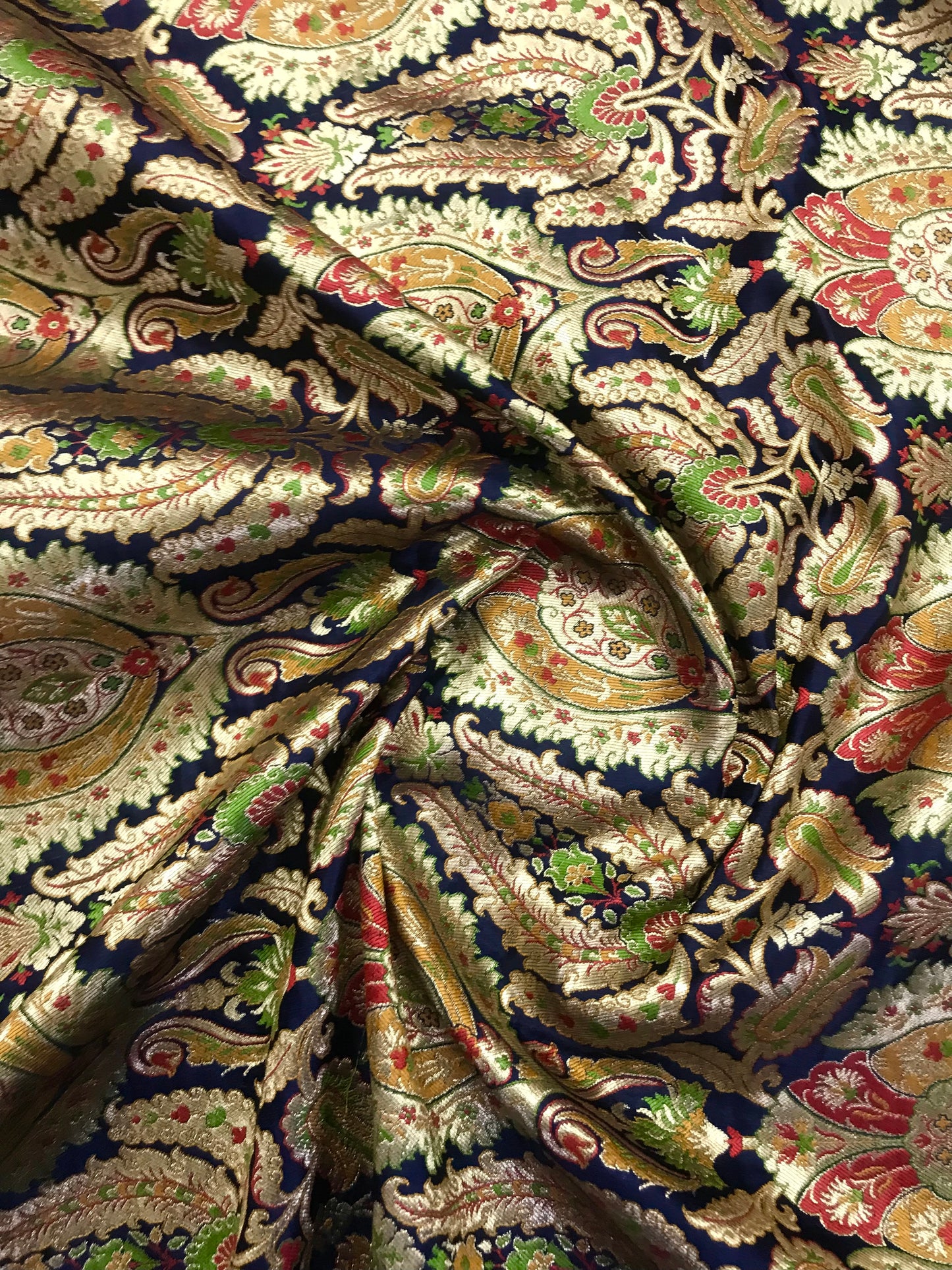 Indian Banarasi Brocade fabric in Black and gold color, Multiple lengths will come in the continuous piece - NF772