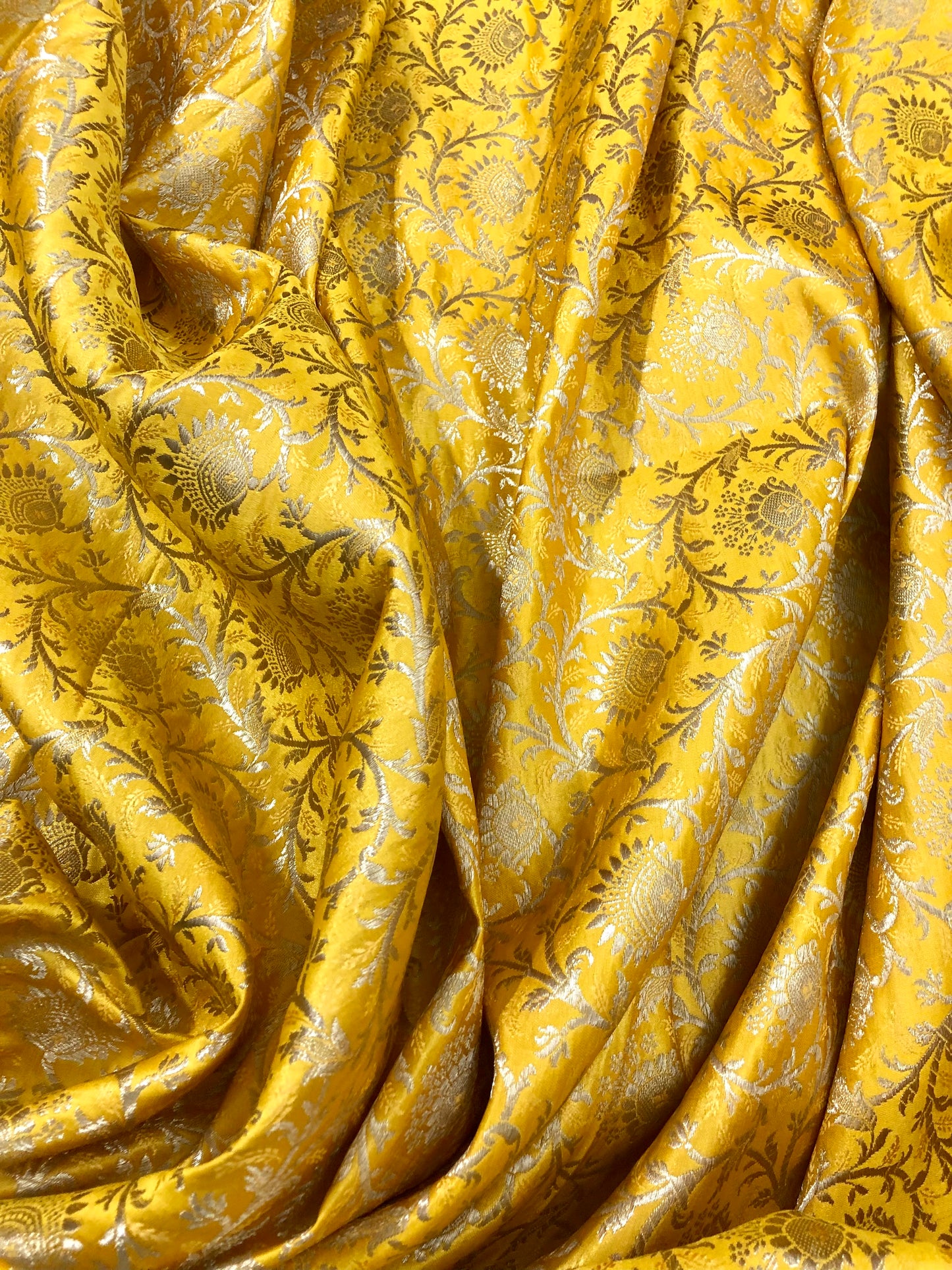 Indian Banarasi Brocade Fabric in yellow and Gold color, Multiple lengths will come in the continuous piece - NF331