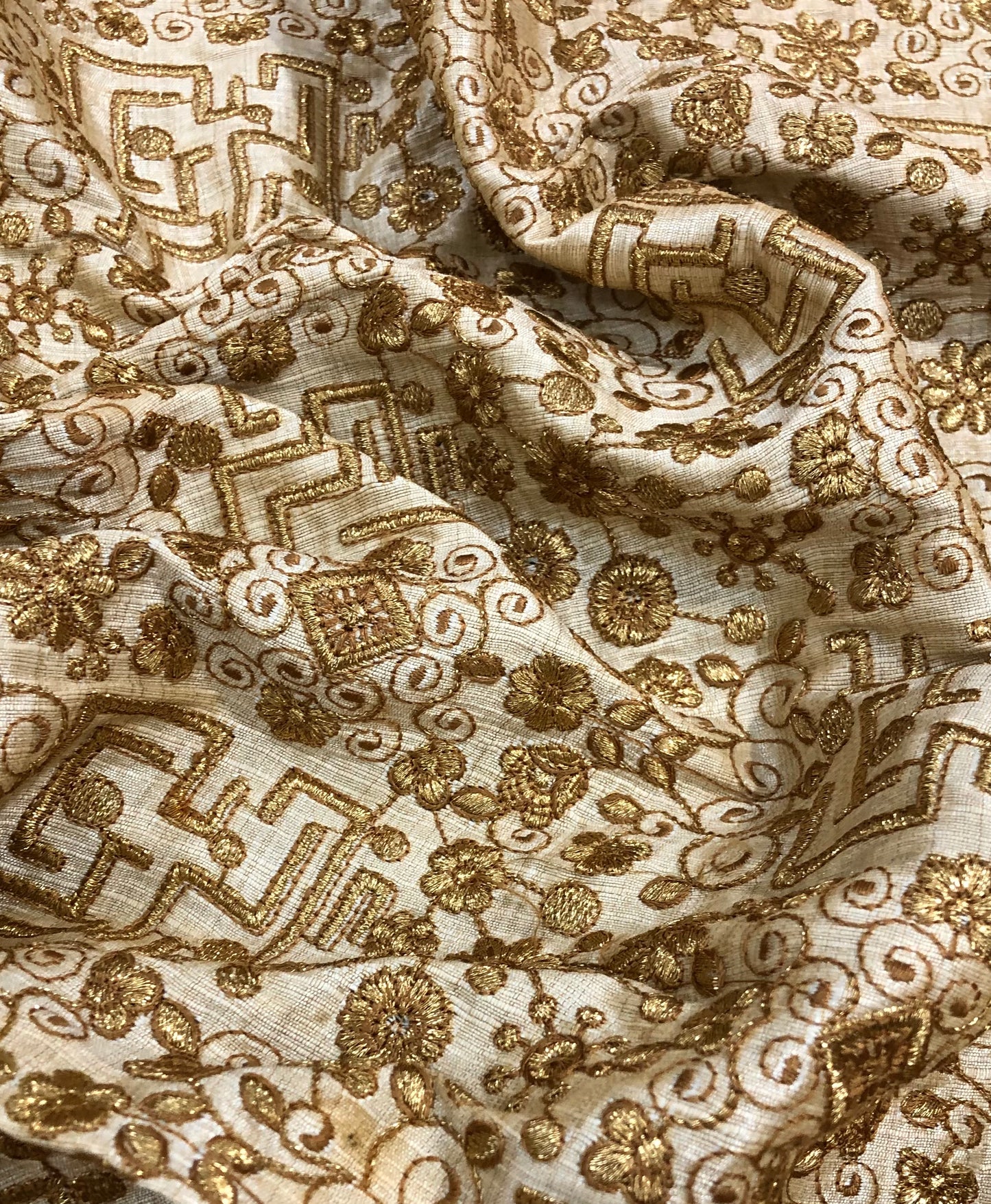 Indian Embroidered Fabric in Beige color, Multiple lengths will come in the continuous piece - NF848