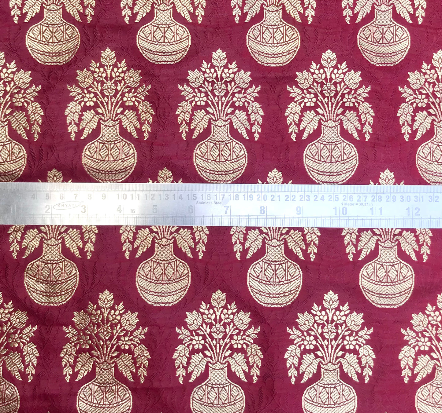 Indian Banarasi Brocade fabric in Red and Gold color, Multiple lengths will come in the continuous piece - NF437