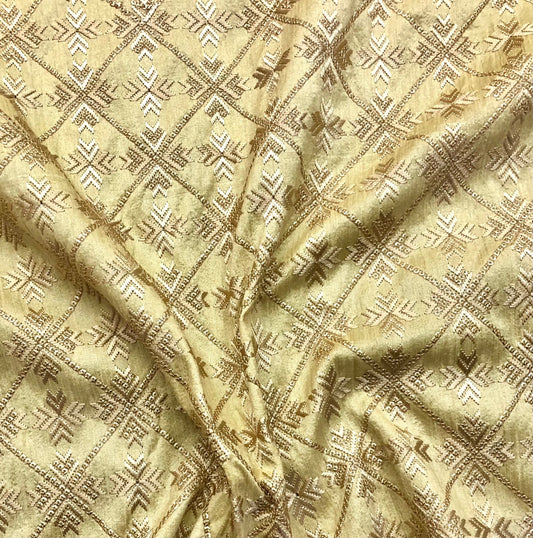 Indian Embroidered Fabric in Beige color, Multiple lengths will come in the continuous piece - NF858