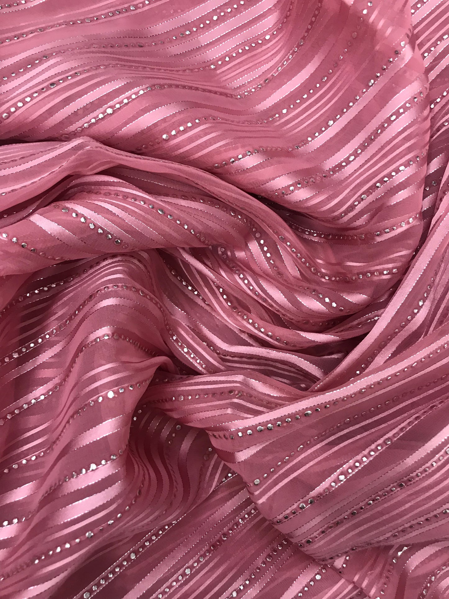 viscose organza Sheer embroidery Fabric in Pink and Silver color, Multiple lengths will come in the continuous piece - NF54B