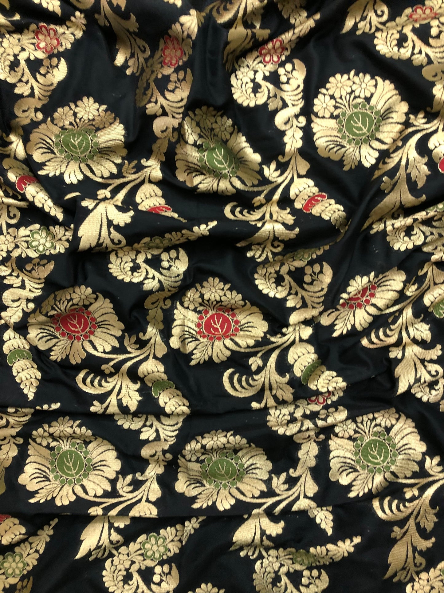 Indian Banarasi Brocade Fabric in Black and Gold color, Multiple lengths will come in the continuous piece - NF401