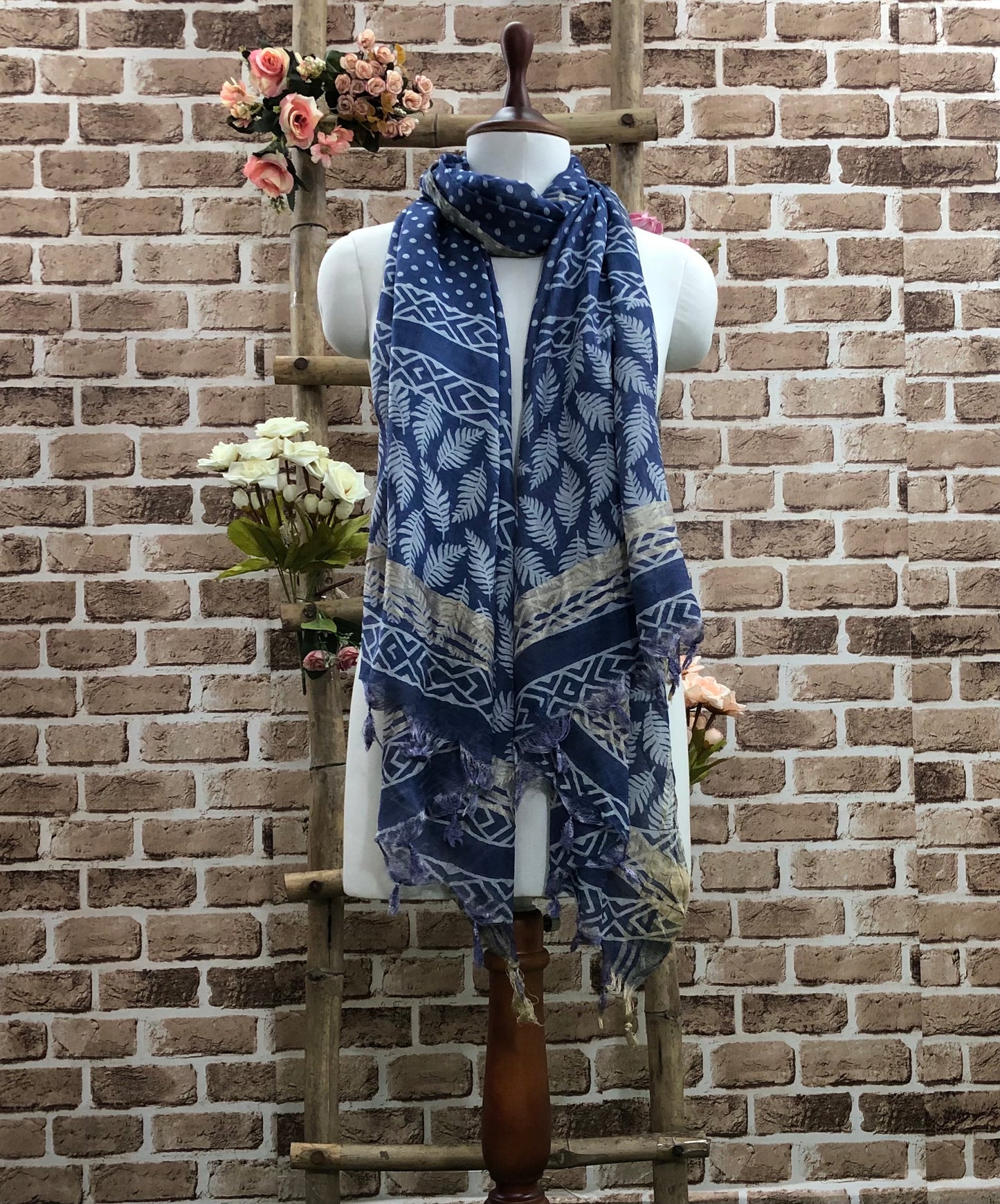 Handloom Cotton Scarf, indigo color scarf, Block printing, Vegetable Dyed Stole, Handmade Dupatta/Shawl, Indian Khadi Cotton DP109