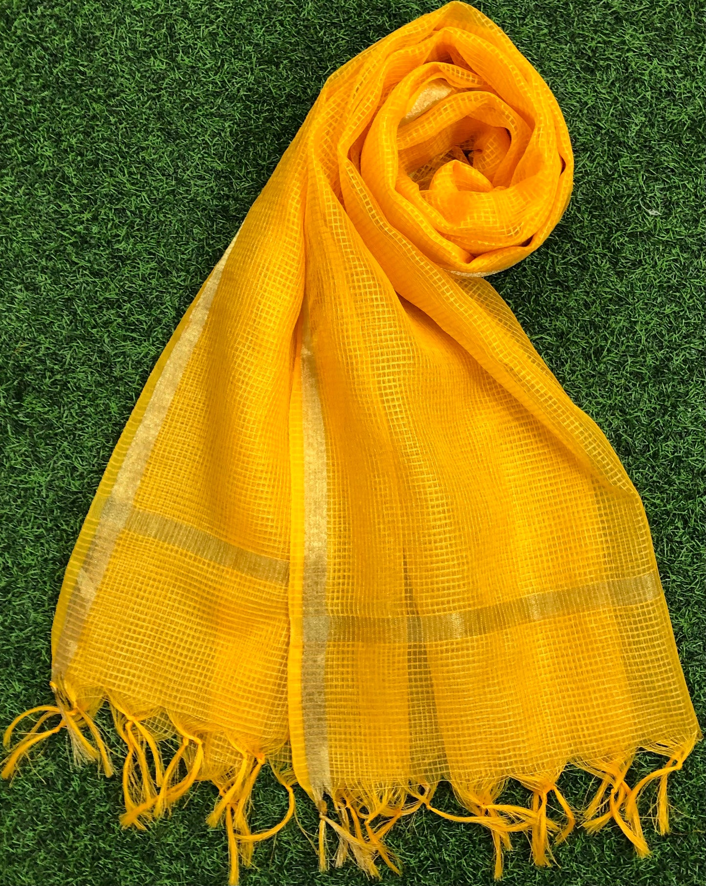 Yellow Chanderi Dupatta with Gold Border Stole for women, Bridal Fabric, Saree Drape, Abaya, Indian Fashion, Veil, Wedding Fabric DP014