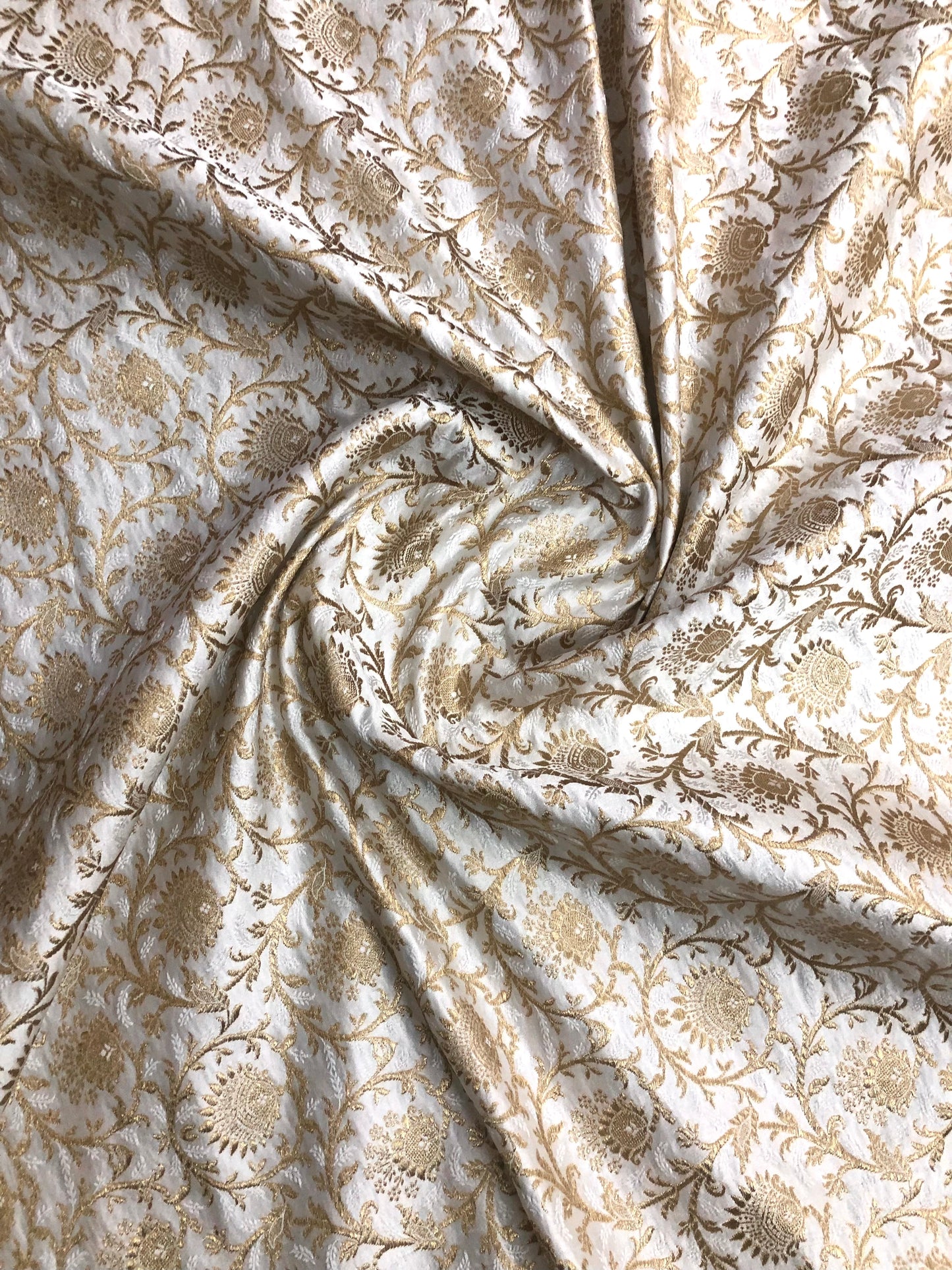 Indian Banarasi Brocade fabric in Off White And Gold color, Multiple lengths will come in a continuous piece - NF799