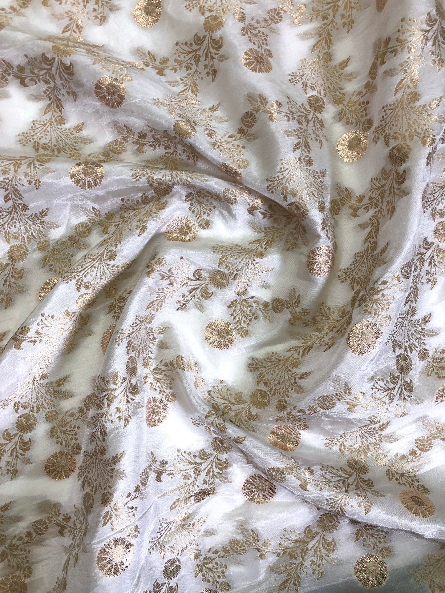 Indian Dola Silk Dyeable Fabric in White & Gold color, Multiple lengths will come in the continuous piece - NF864