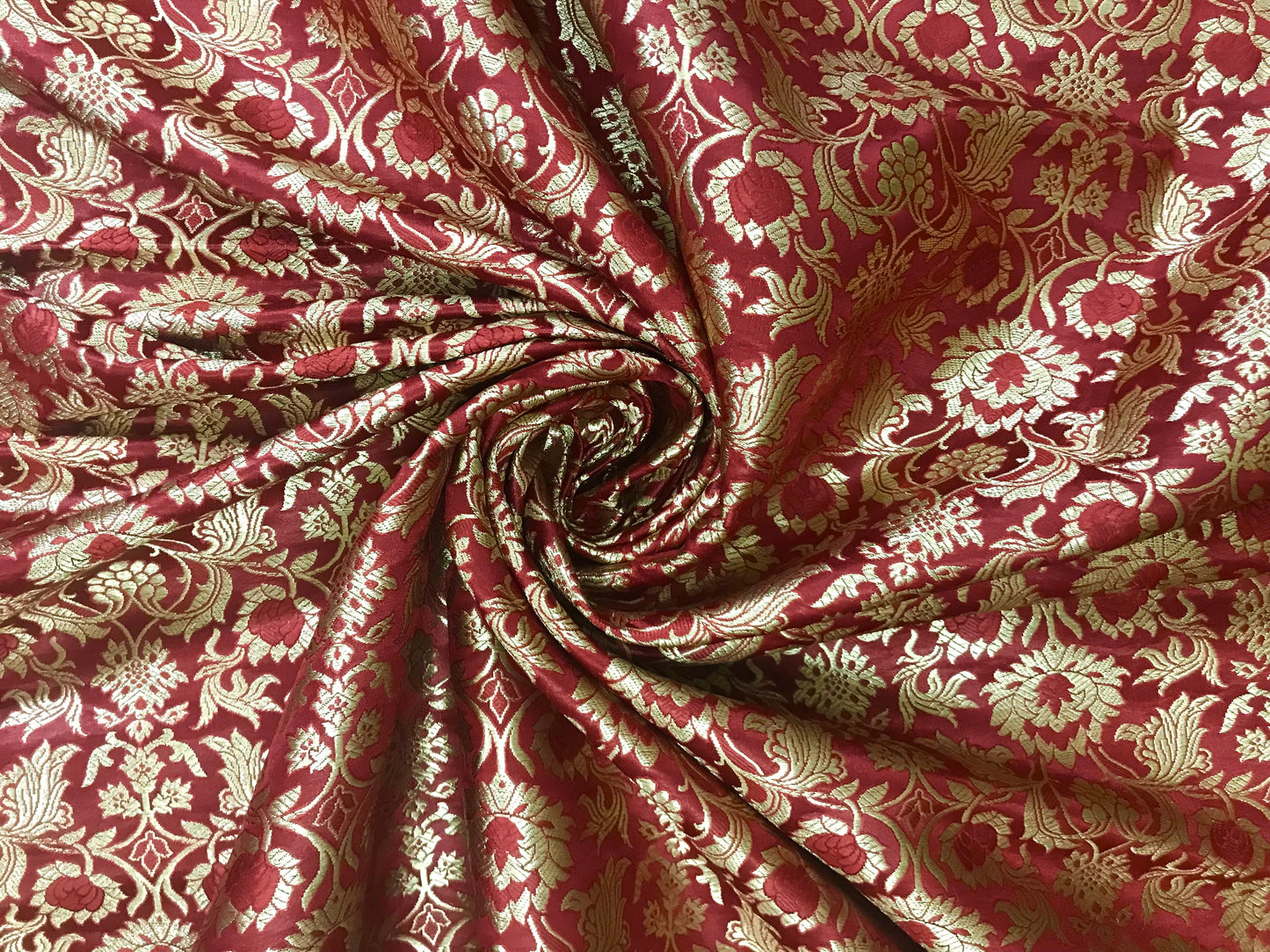 Indian Banarasi Brocade fabric in Red and Gold color, Multiple lengths will come in the continuous piece - NF614