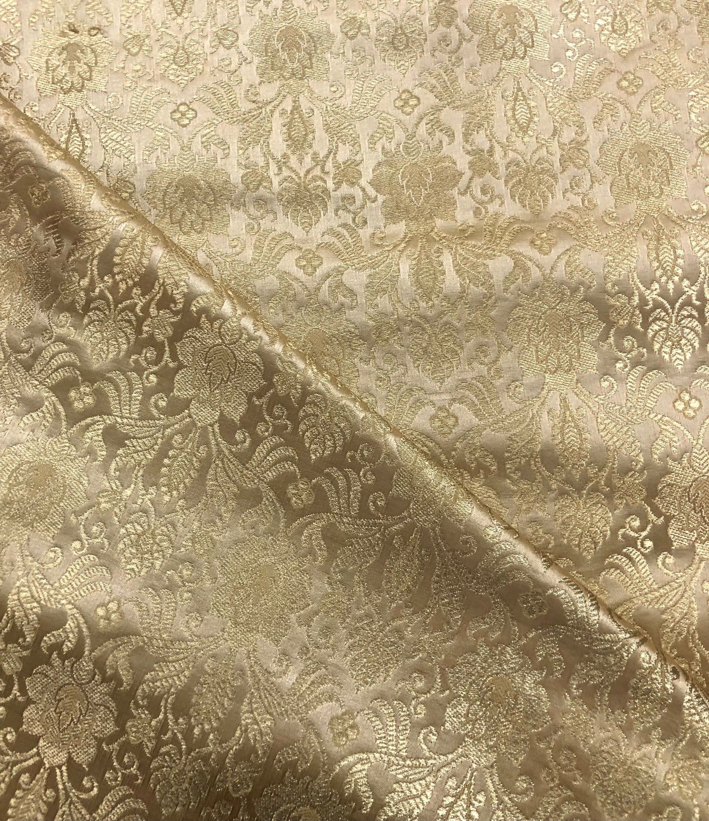 Indian Banarasi Brocade fabric in Beige and Gold color, Multiple lengths will come in the continuous Piece - NF2008